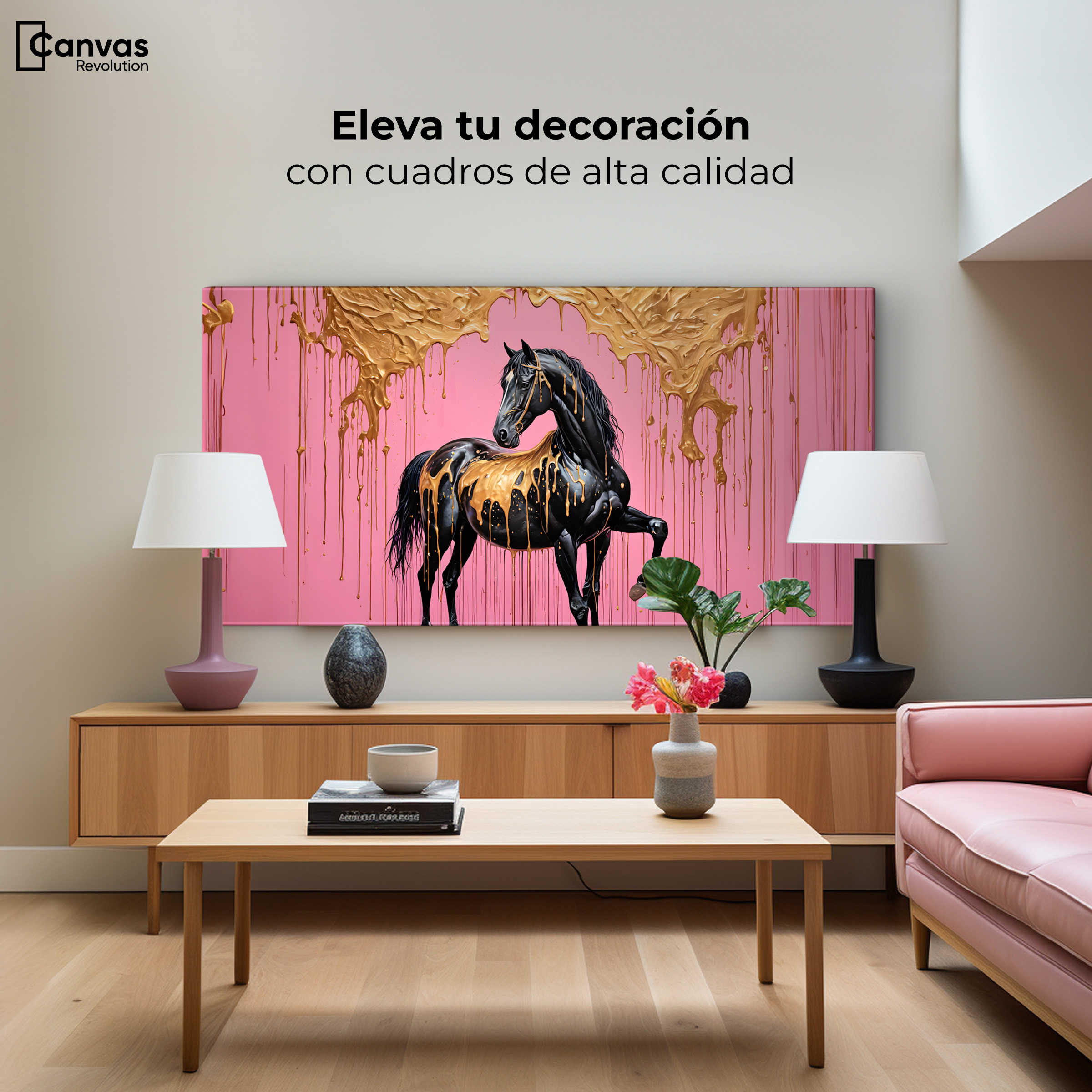 Foto 4 pulgar | Cuadro Decorativo Canvas Caballo Oro Rosa 120x60