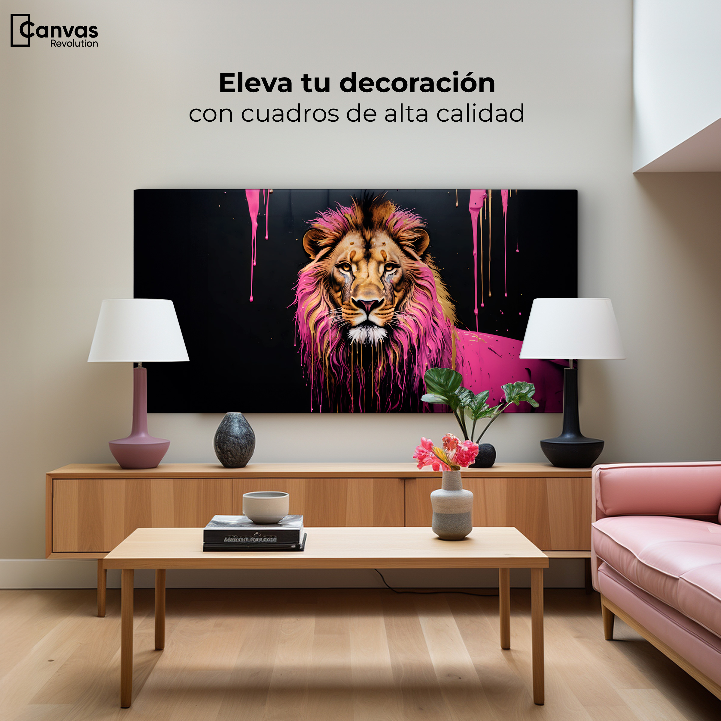 Foto 4 pulgar | Cuadro Decorativo Canvas León Rosa Vibrante 120x60