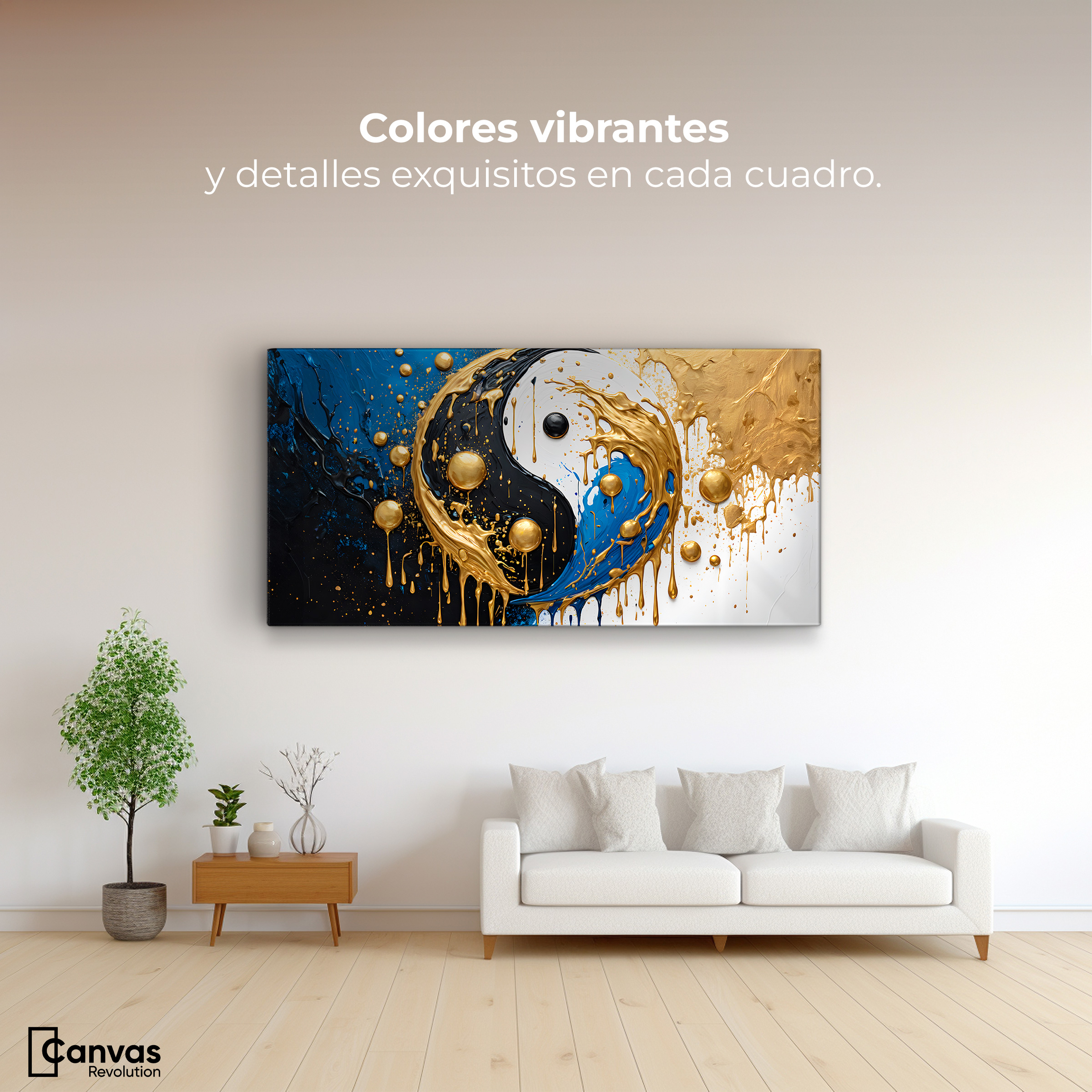 Foto 3 pulgar | Cuadro Decorativo Canvas Revolution Yin-yang Dorado 120x60 cm