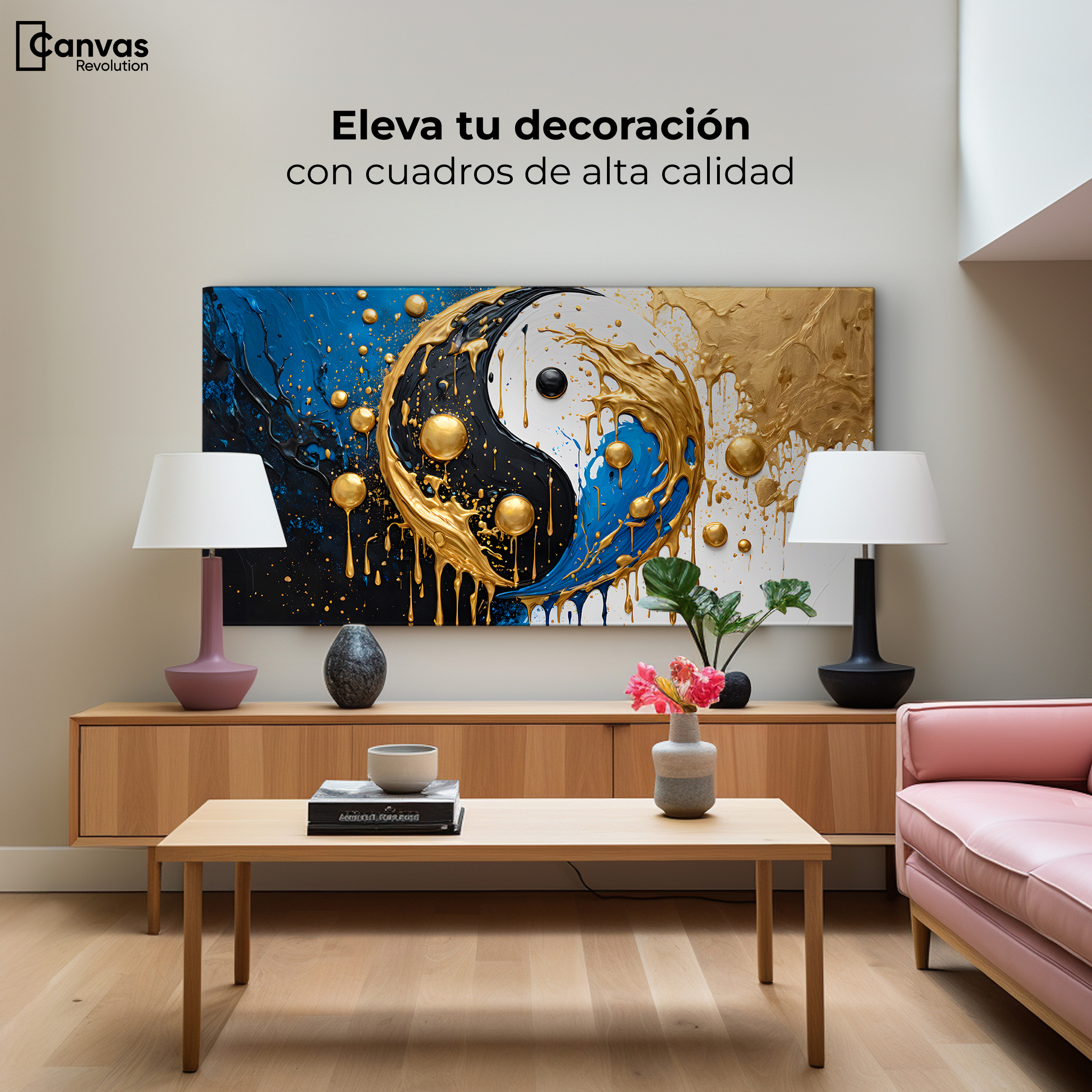 Foto 4 pulgar | Cuadro Decorativo Canvas Revolution Yin-yang Dorado 120x60 cm