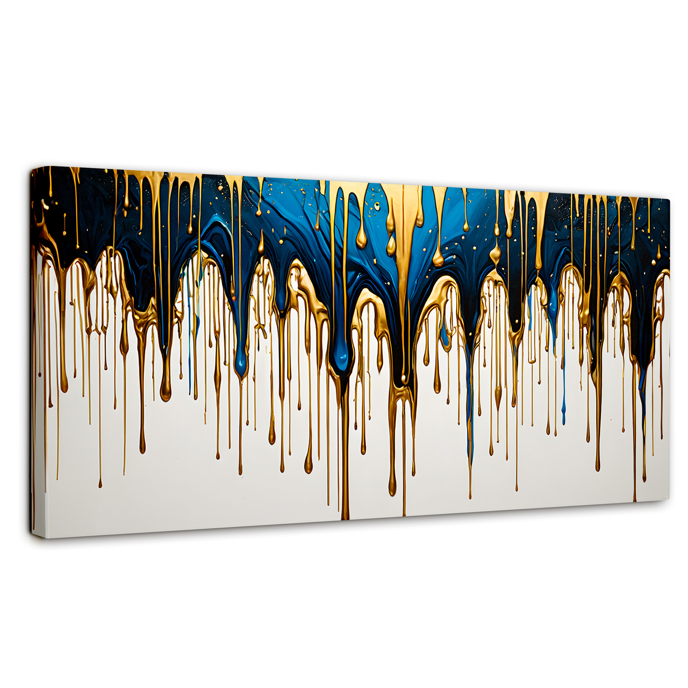 Cuadro Decorativo Canvas Cascada Azul Dorado 120x60