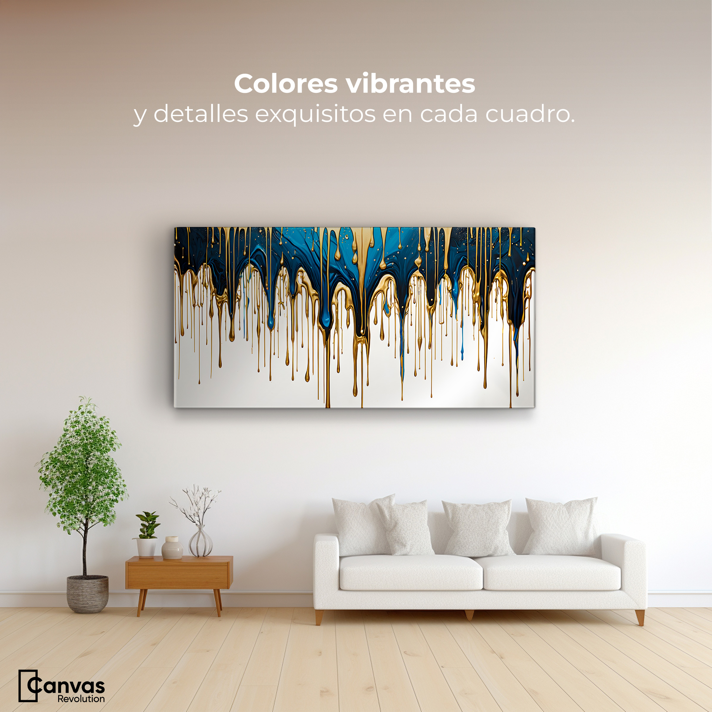 Foto 2 | Cuadro Decorativo Canvas Cascada Azul Dorado 120x60