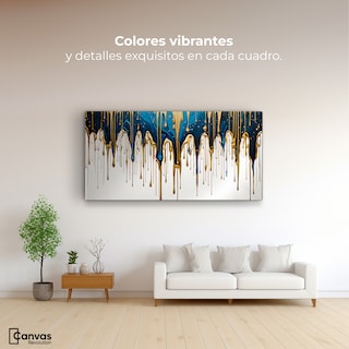 Foto 2 | Cuadro Decorativo Canvas Cascada Azul Dorado 120x60