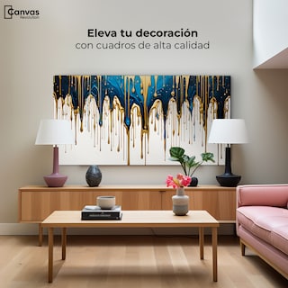 Foto 3 | Cuadro Decorativo Canvas Cascada Azul Dorado 120x60