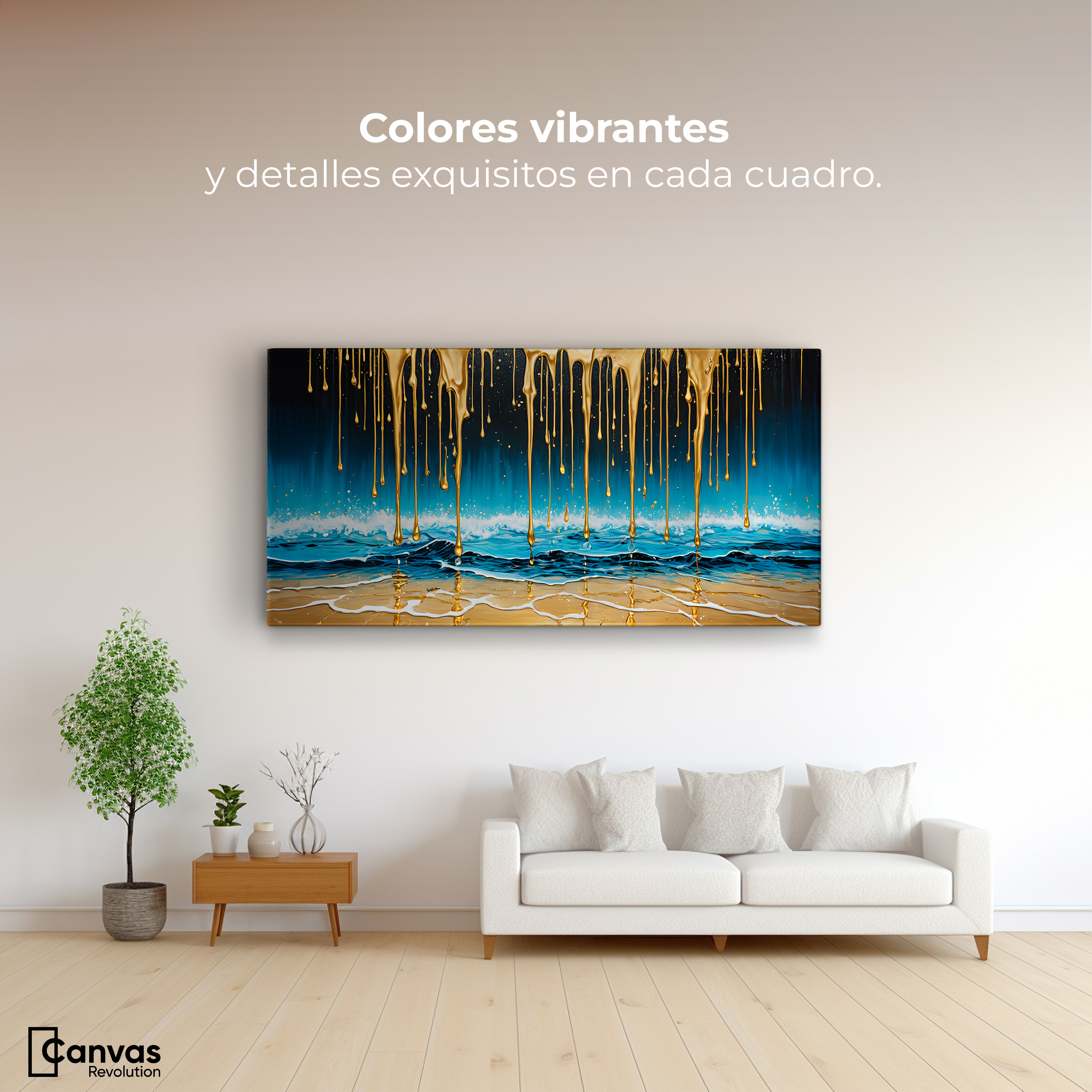 Foto 3 pulgar | Cuadro Decorativo Canvas Mar Nocturno Dorado 120x60