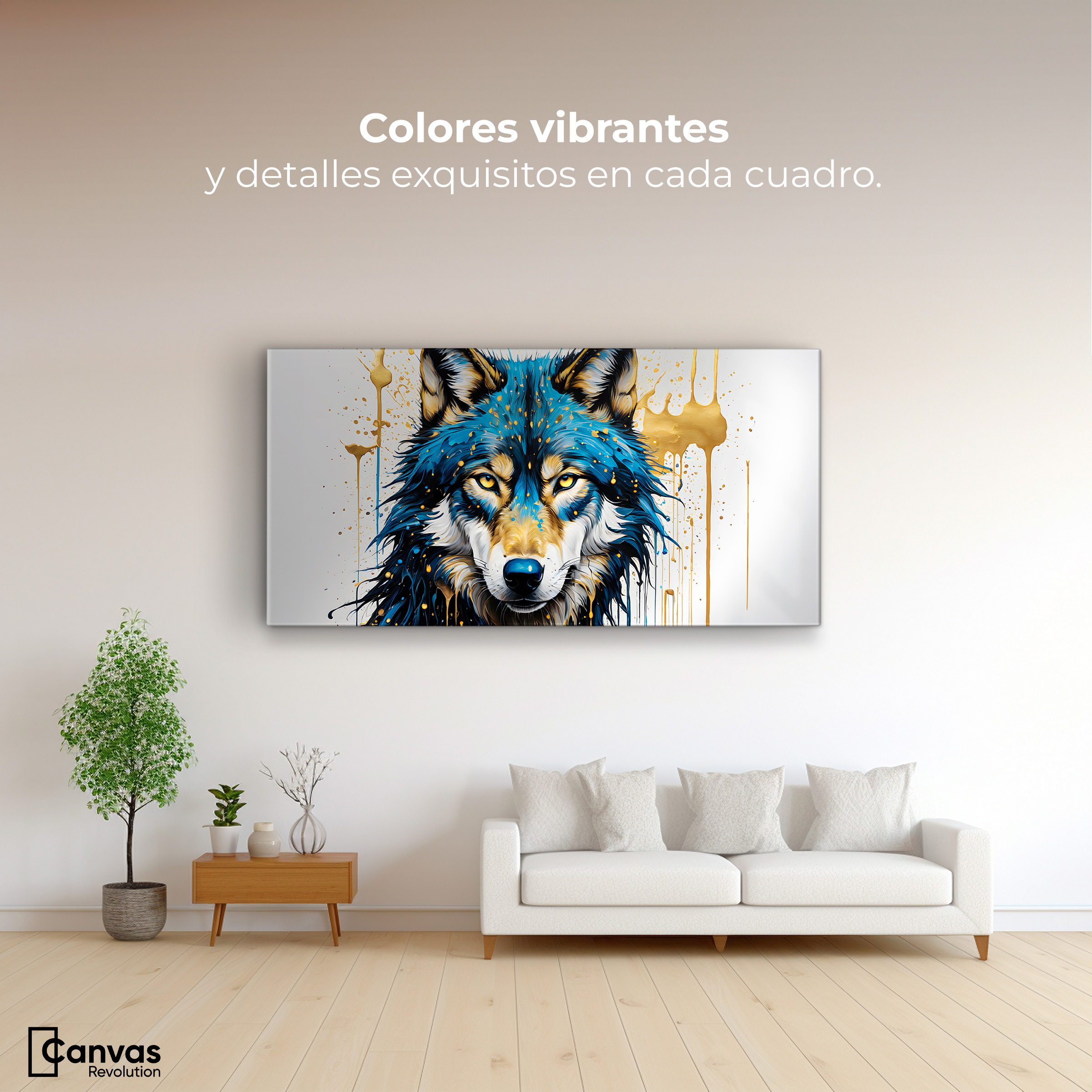 Foto 3 pulgar | Cuadro Decorativo Canvas Lobo Azul Dorado 120x60