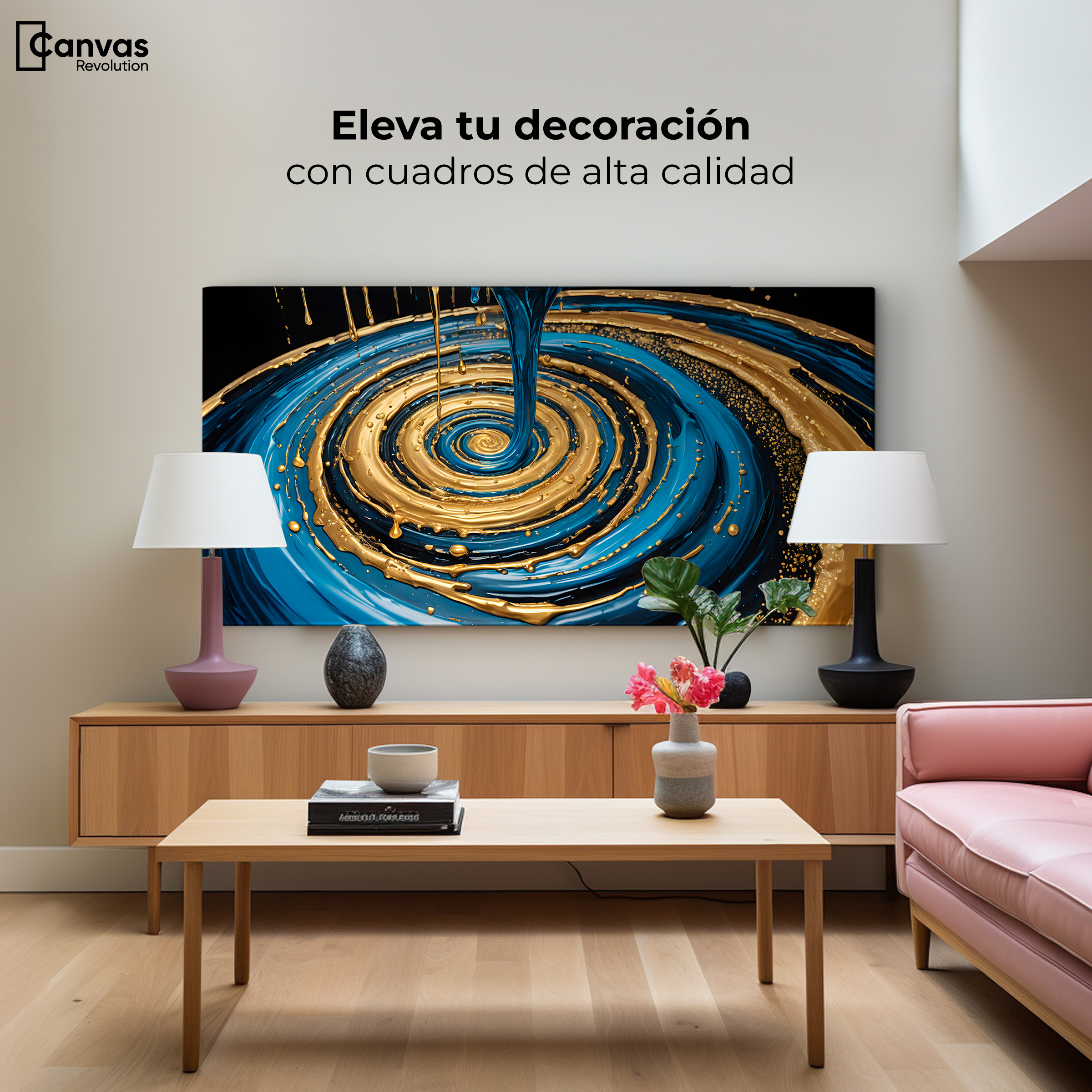 Foto 4 pulgar | Cuadro Decorativo Canvas Elegancia Oro Azul 120x60