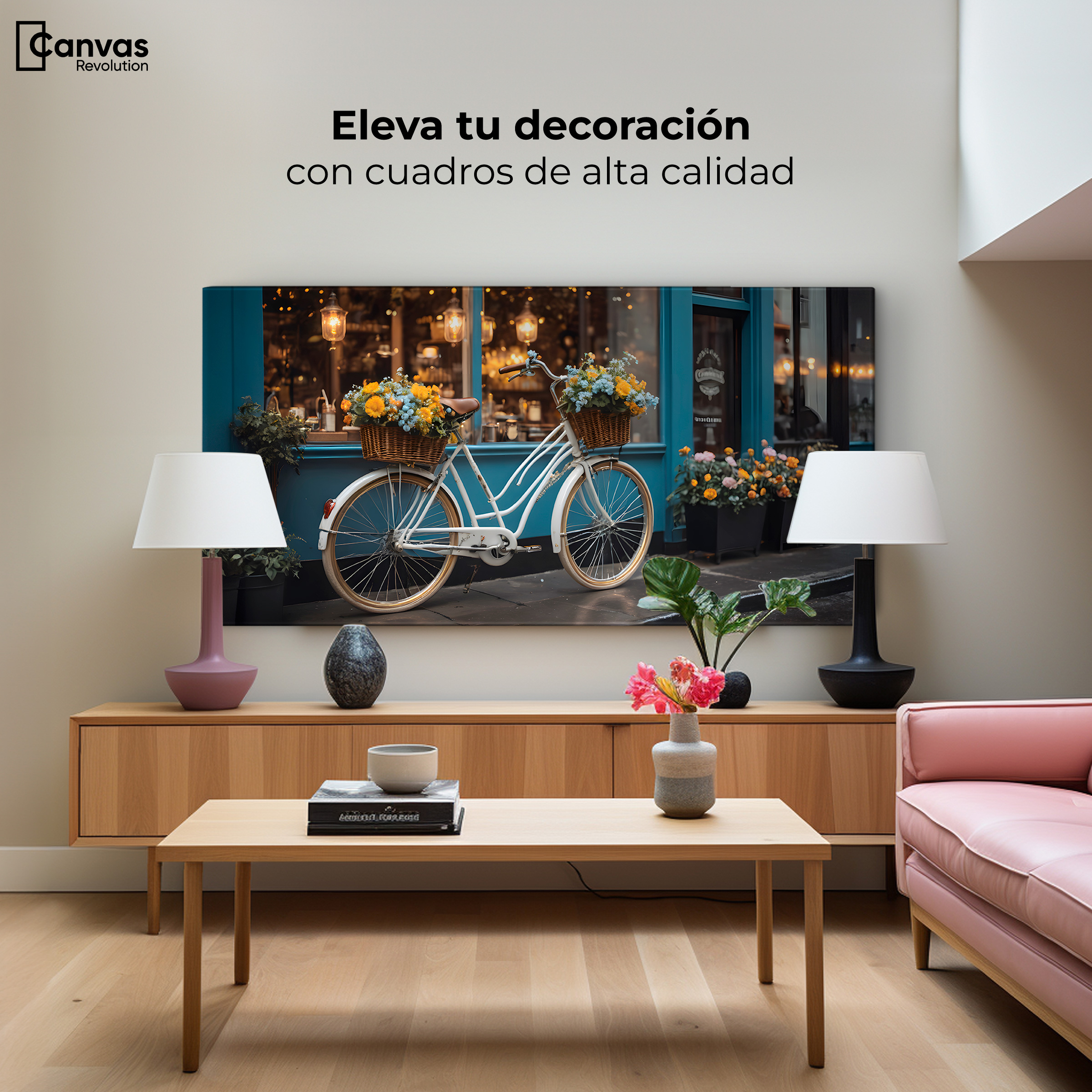 Foto 4 pulgar | Cuadro Decorativo Canvas Bicicleta Floral 120x60