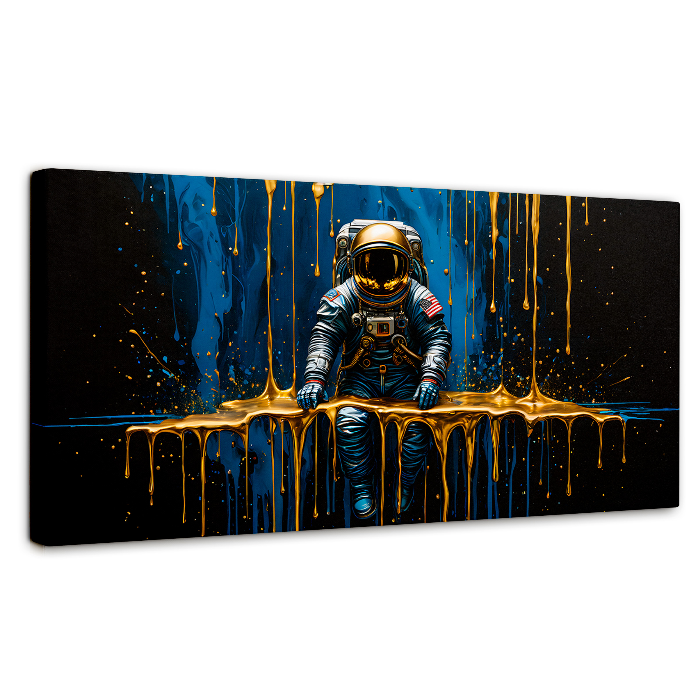 Cuadro Decorativo Canvas Astronauta Dorado 120x60