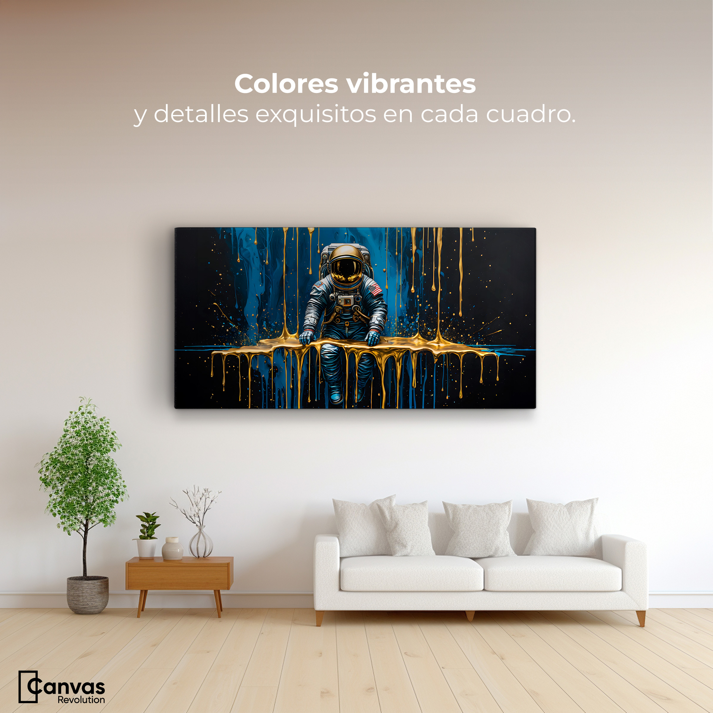 Foto 3 pulgar | Cuadro Decorativo Canvas Astronauta Dorado 120x60