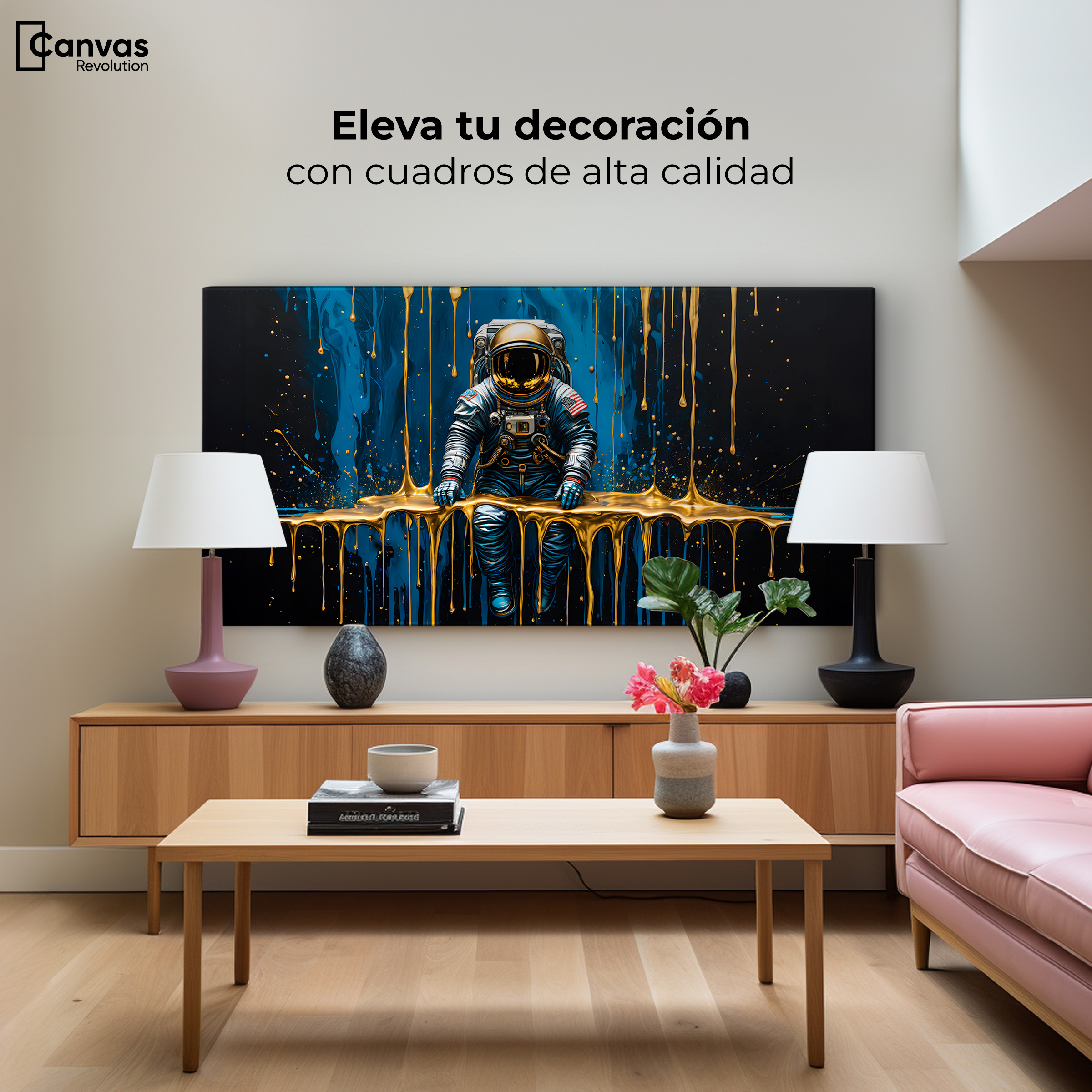 Foto 4 pulgar | Cuadro Decorativo Canvas Astronauta Dorado 120x60