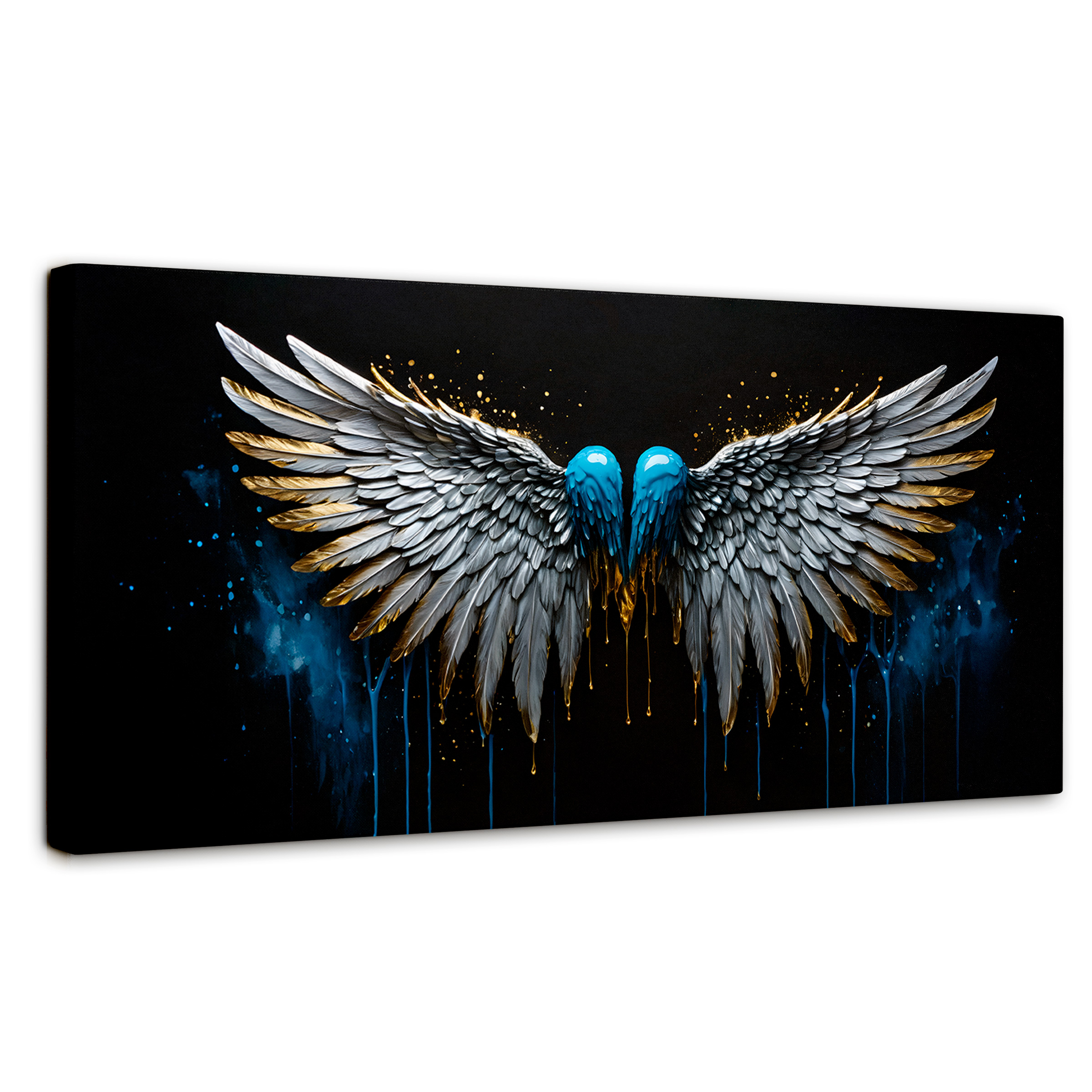 Cuadro Decorativo Canvas Alas Azul Plata 120x60