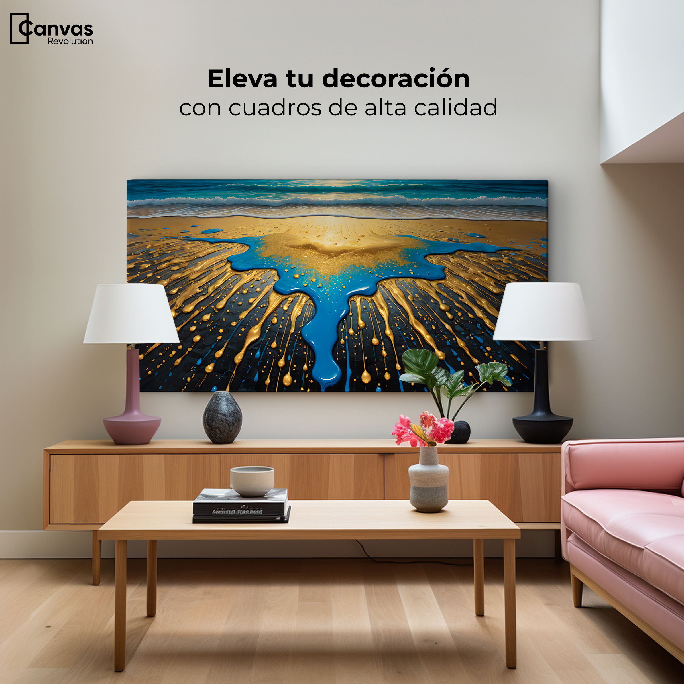 Foto 3 | Cuadro Decorativo Canvas Atardecer Dorado 120x60