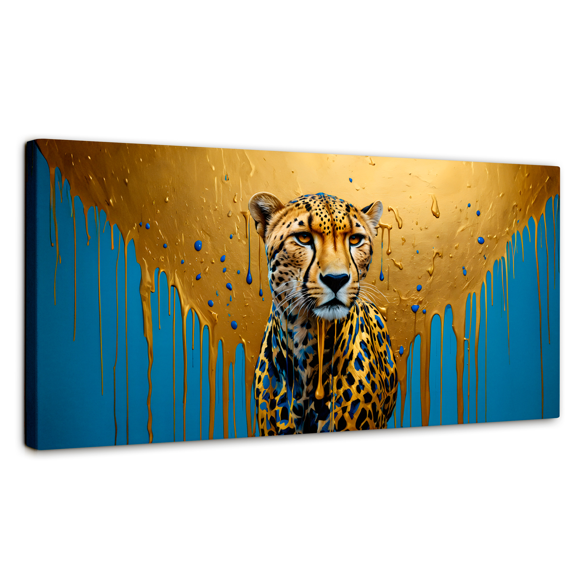 Cuadro Decorativo Canvas Fuerza Felina Oro 120x60