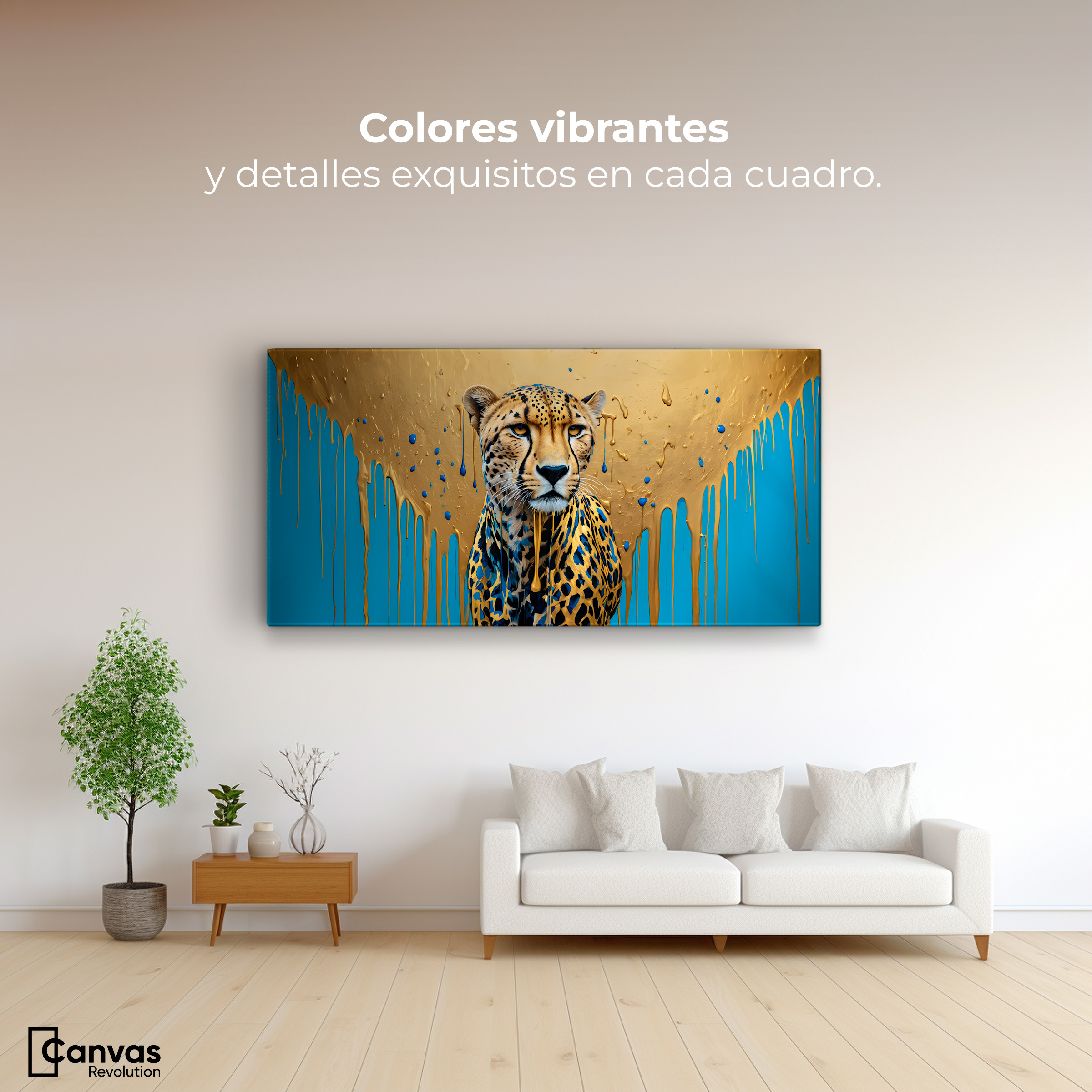 Foto 3 pulgar | Cuadro Decorativo Canvas Fuerza Felina Oro 120x60