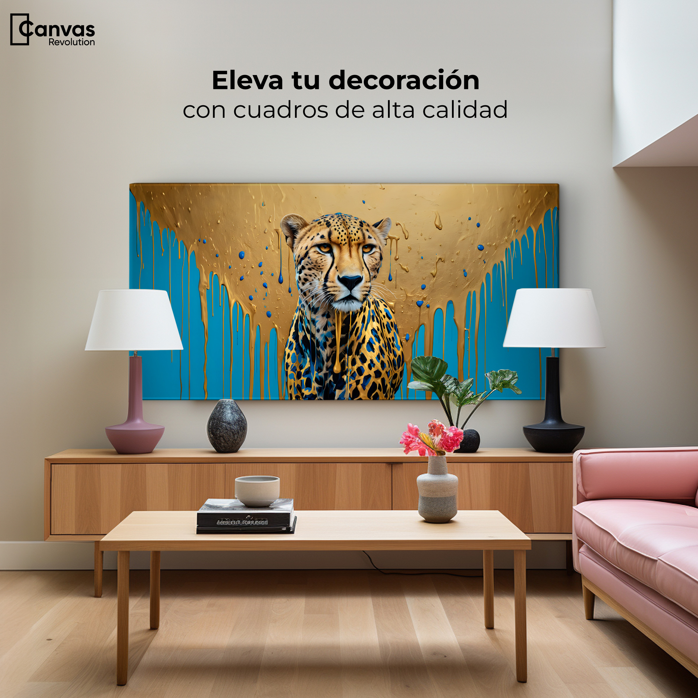 Foto 4 pulgar | Cuadro Decorativo Canvas Fuerza Felina Oro 120x60