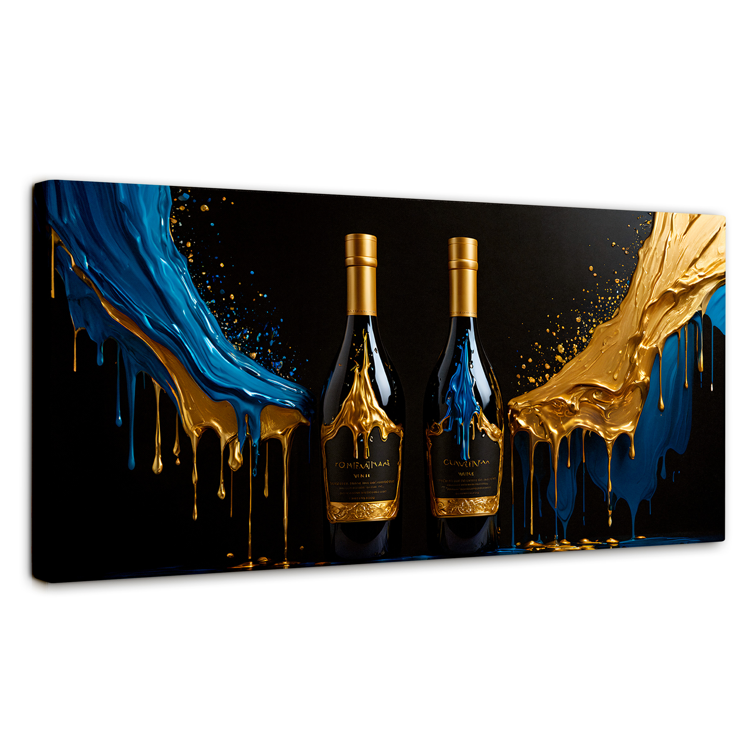 Cuadro Decorativo Canvas Botella Azul Dorado 120x60