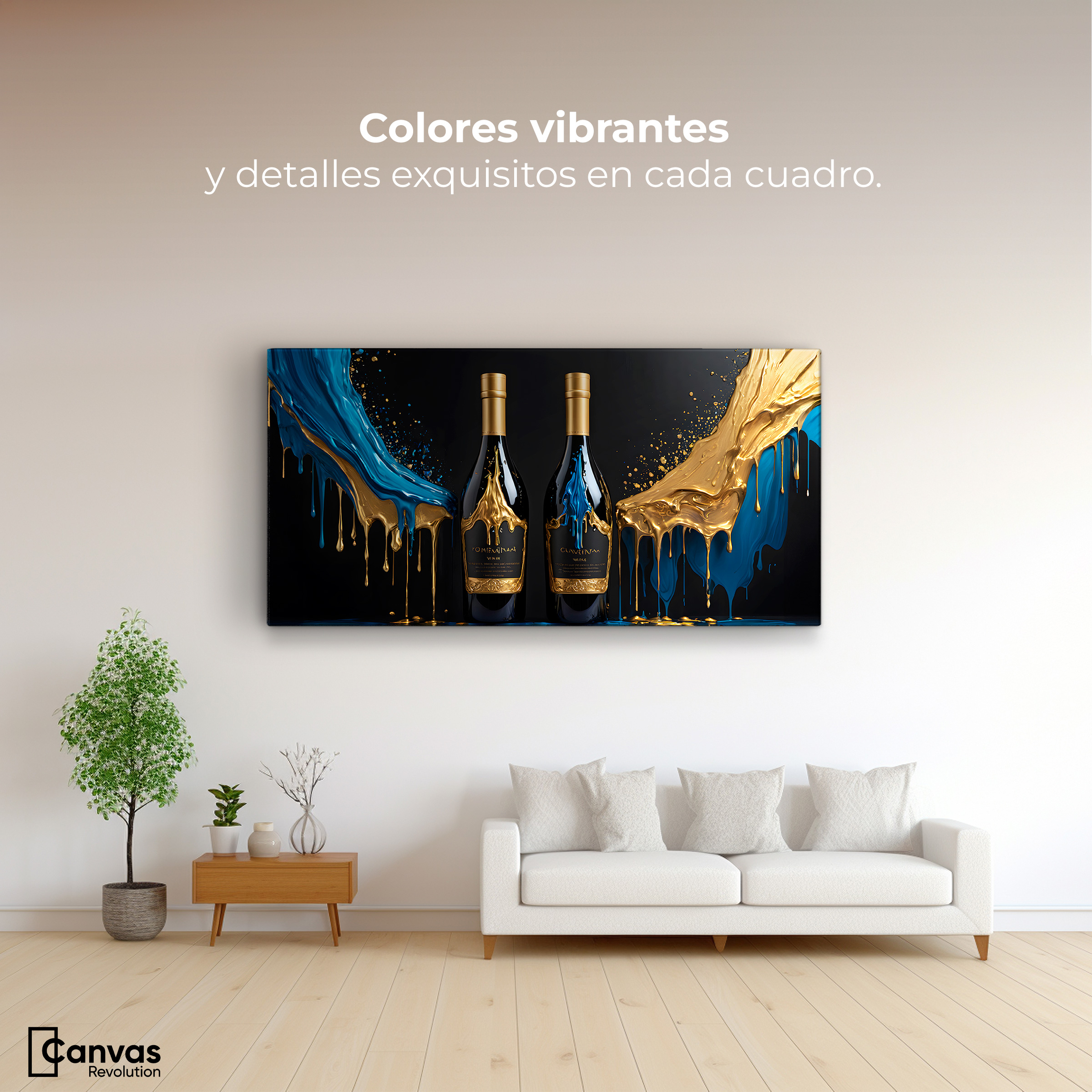 Foto 2 | Cuadro Decorativo Canvas Botella Azul Dorado 120x60