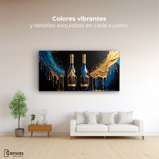 Foto 2 | Cuadro Decorativo Canvas Botella Azul Dorado 120x60