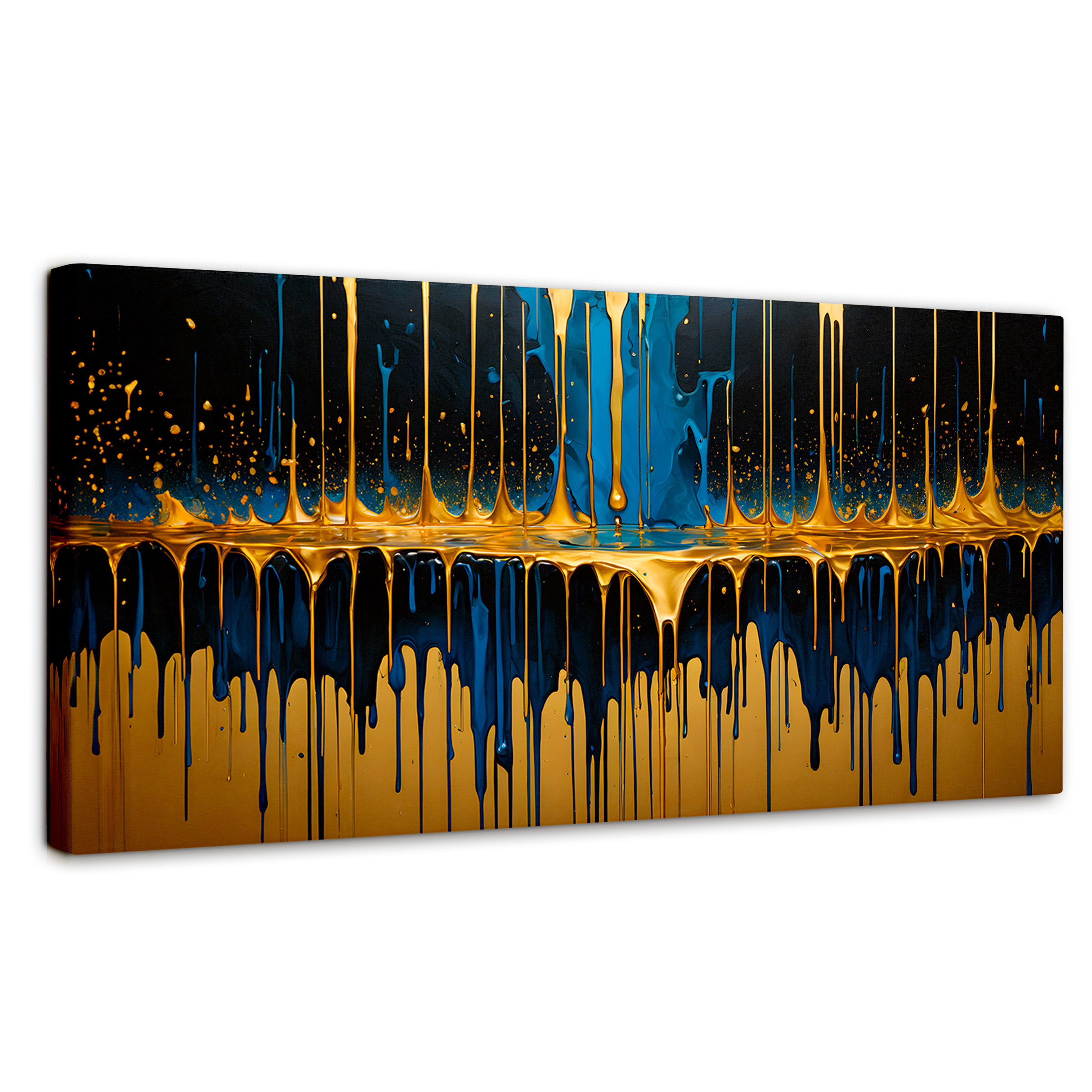 Cuadro Decorativo Canvas Gotas Azul Doradas 120x60