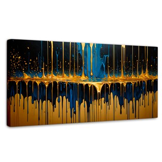 Foto 1 | Cuadro Decorativo Canvas Gotas Azul Doradas 120x60