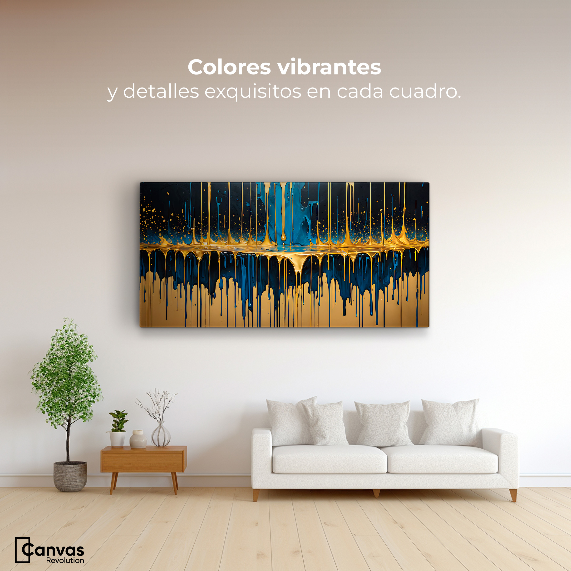 Foto 3 pulgar | Cuadro Decorativo Canvas Gotas Azul Doradas 120x60