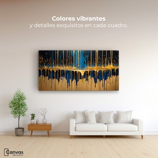 Foto 2 | Cuadro Decorativo Canvas Gotas Azul Doradas 120x60