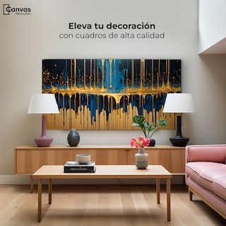 Foto 3 | Cuadro Decorativo Canvas Gotas Azul Doradas 120x60
