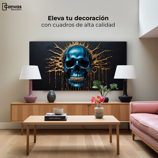 Foto 3 | Cuadro Decorativo Canvas Cráneo Azul Dorado 120x60