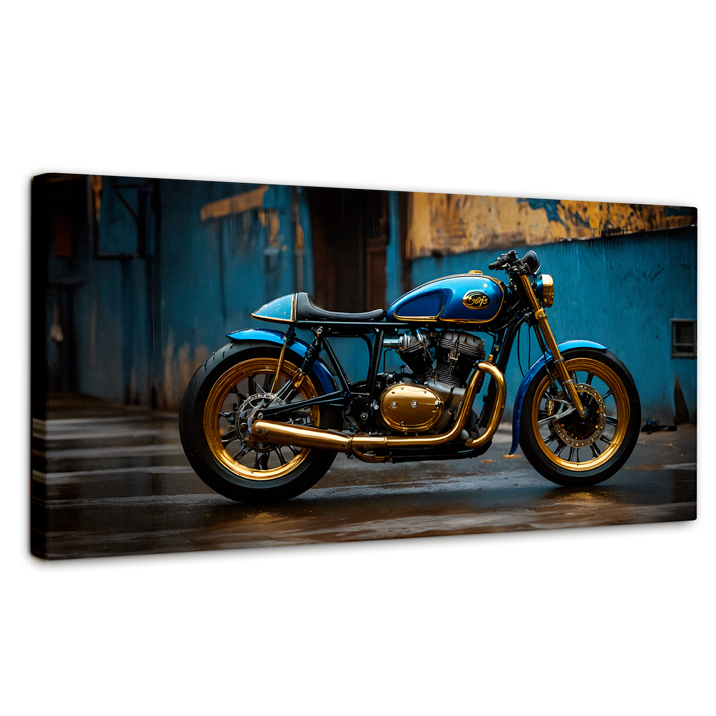 Cuadro Decorativo Canvas Motocicleta Azul 120x60