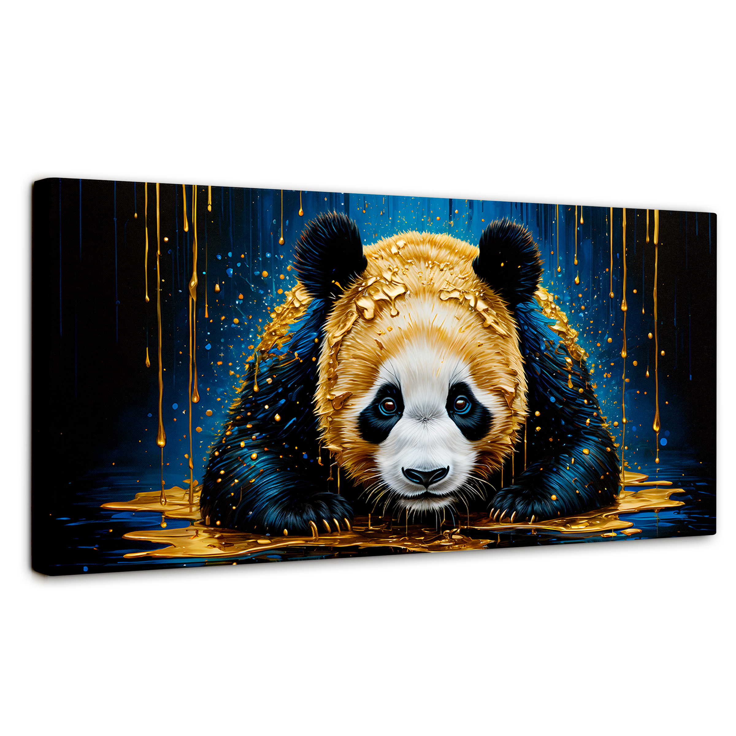 Cuadro Decorativo Canvas Abrazo Panda Dorado 120x60