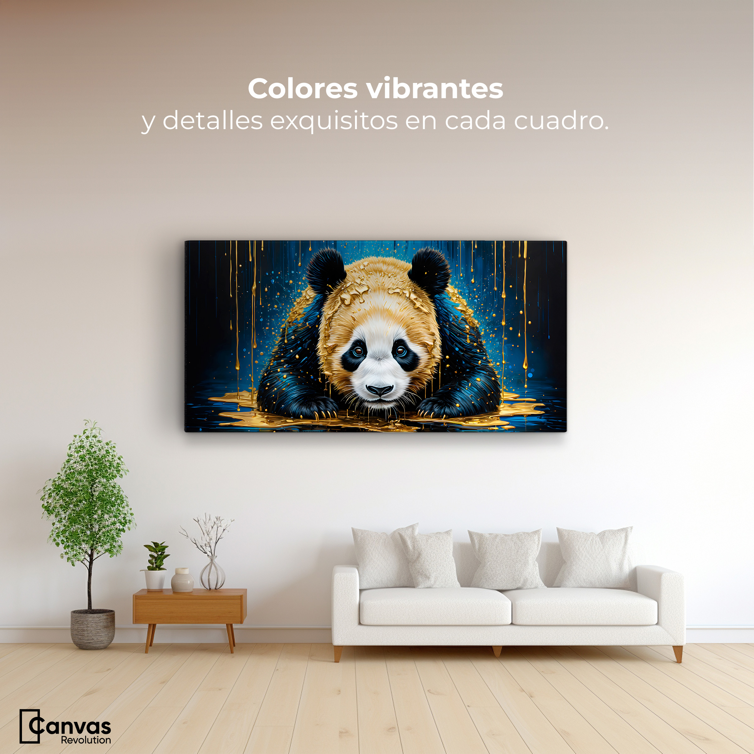 Foto 3 pulgar | Cuadro Decorativo Canvas Abrazo Panda Dorado 120x60