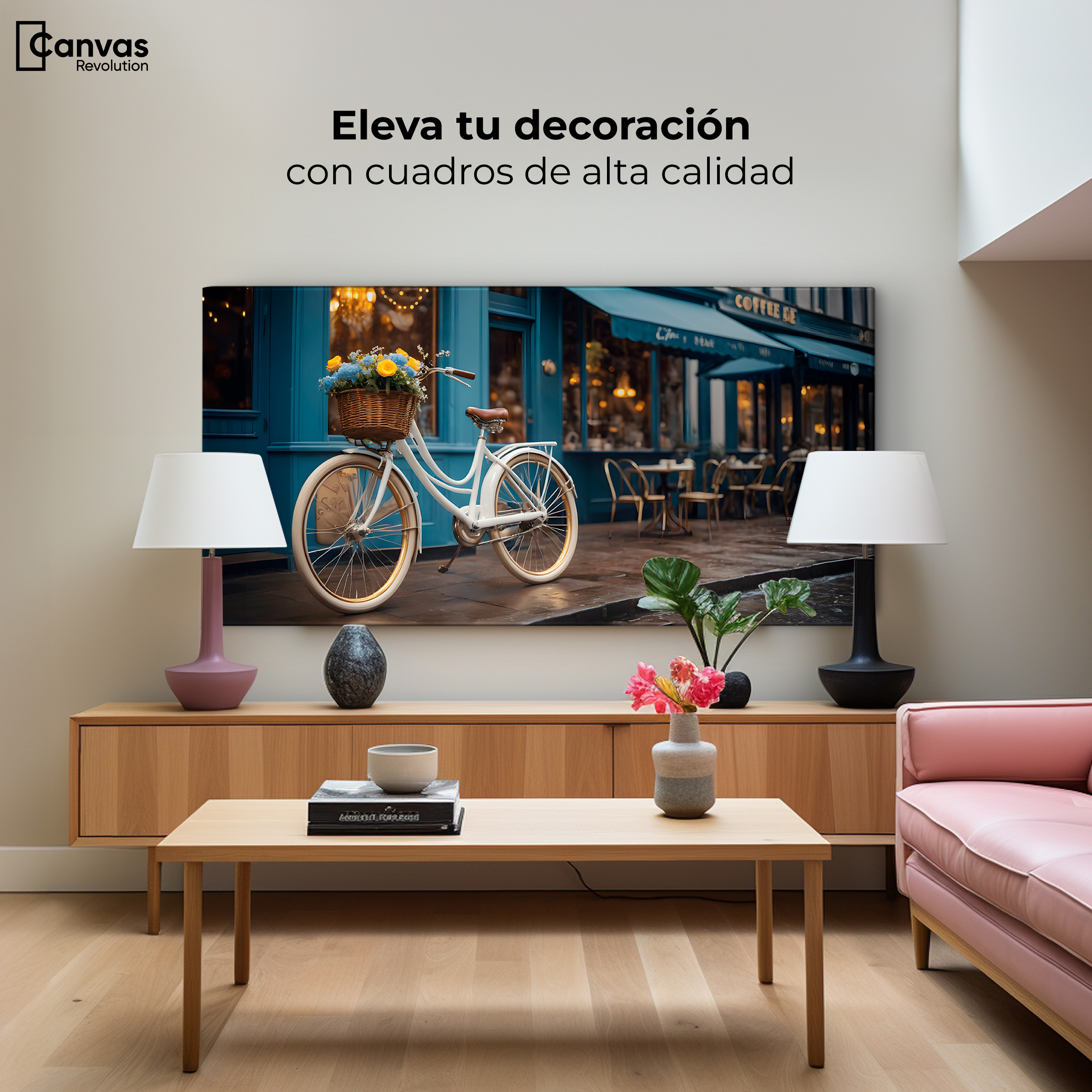 Foto 4 pulgar | Cuadro Decorativo Canvas Bicicleta Blanca 120x60