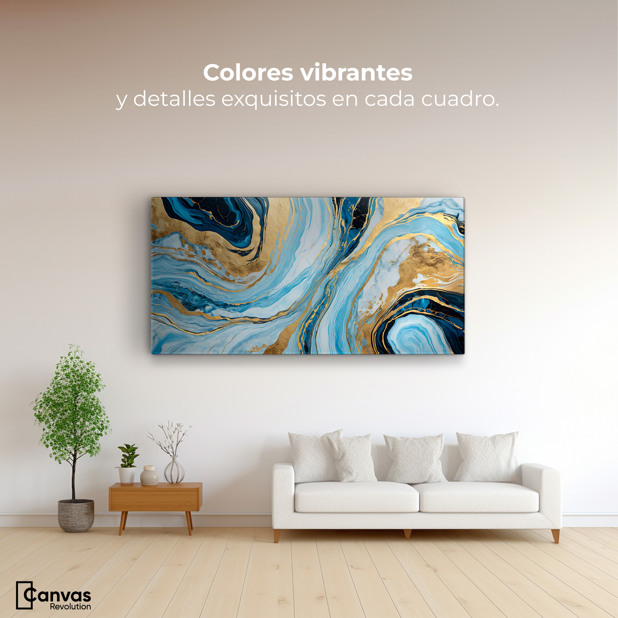 Foto 3 pulgar | Cuadro Decorativo Canvas Remolinos Dorados 120x60