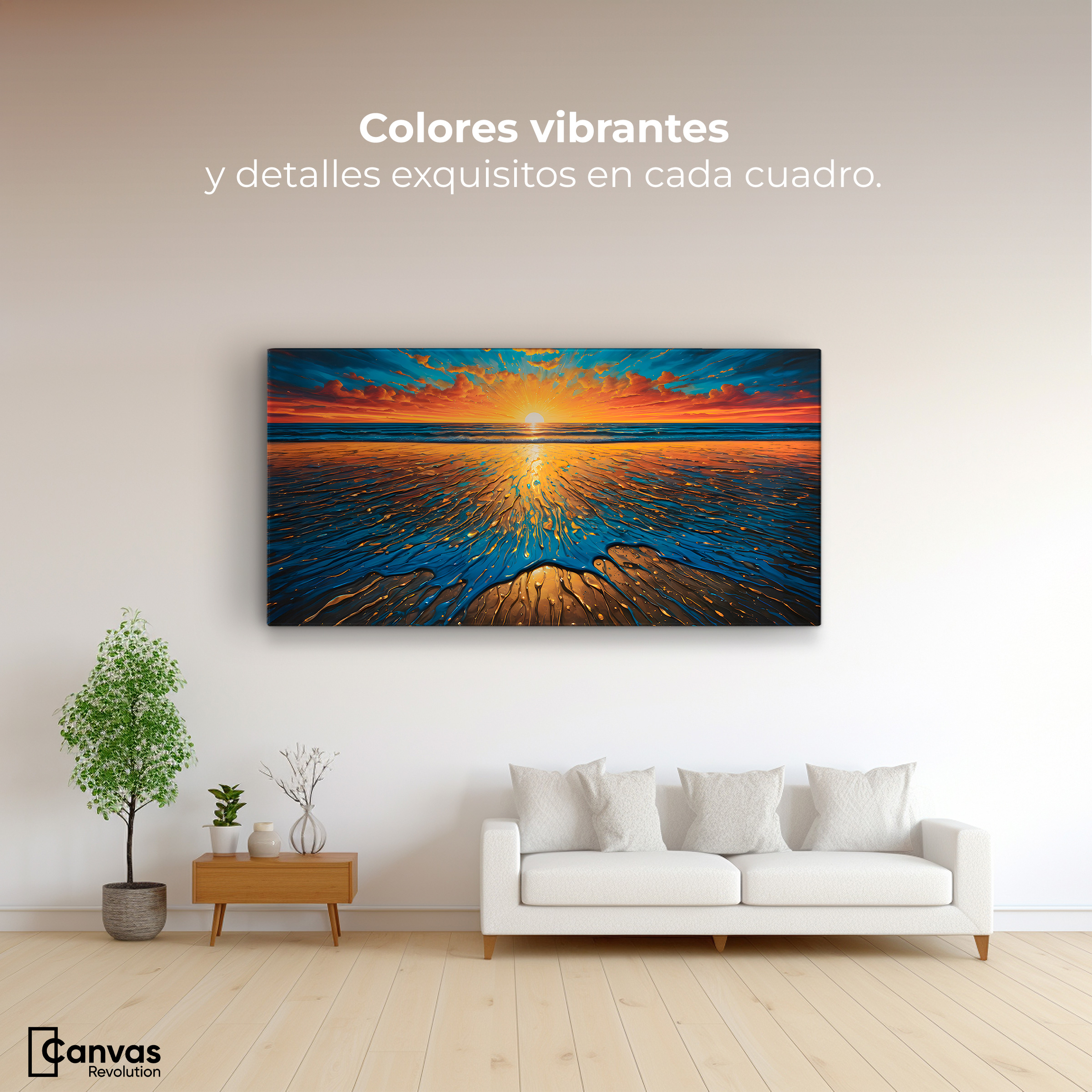 Foto 3 pulgar | Cuadro Decorativo Canvas Crepúsculo Dorado 120x60