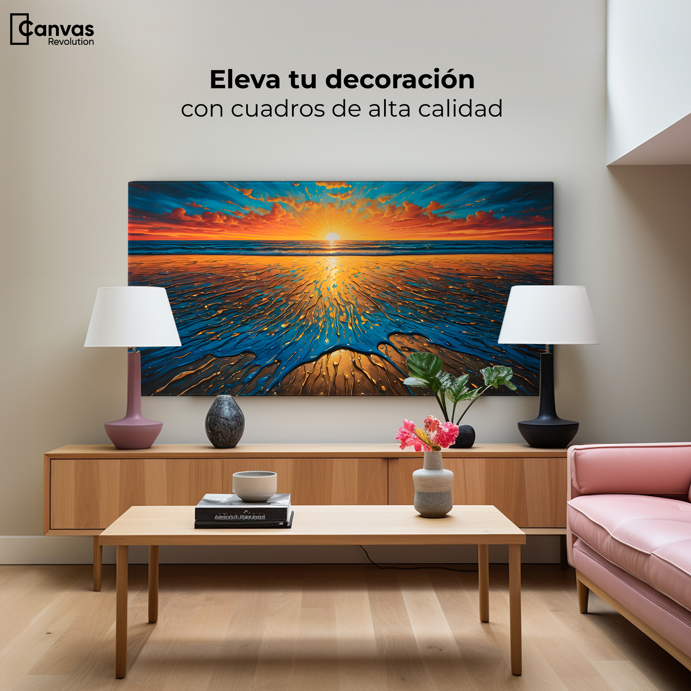 Foto 3 | Cuadro Decorativo Canvas Crepúsculo Dorado 120x60
