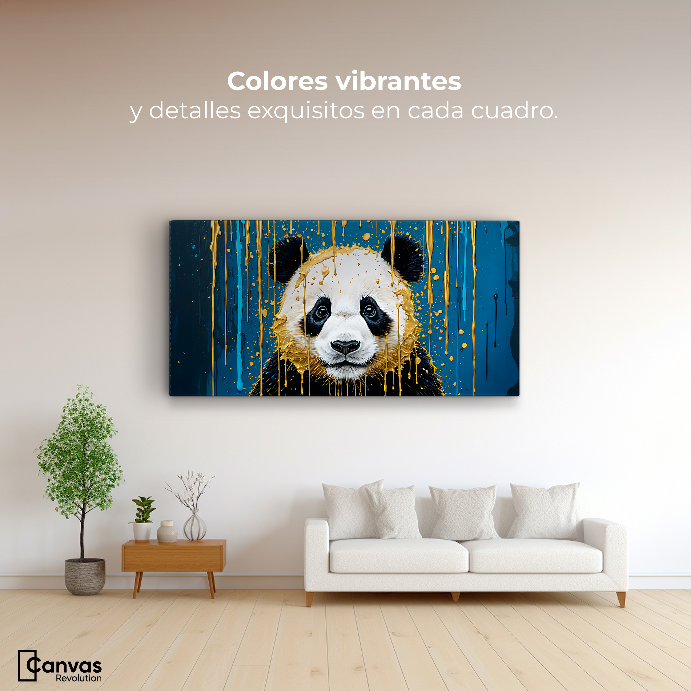 Foto 3 pulgar | Cuadro Decorativo Canvas Panda Lluvia Azul 120x60