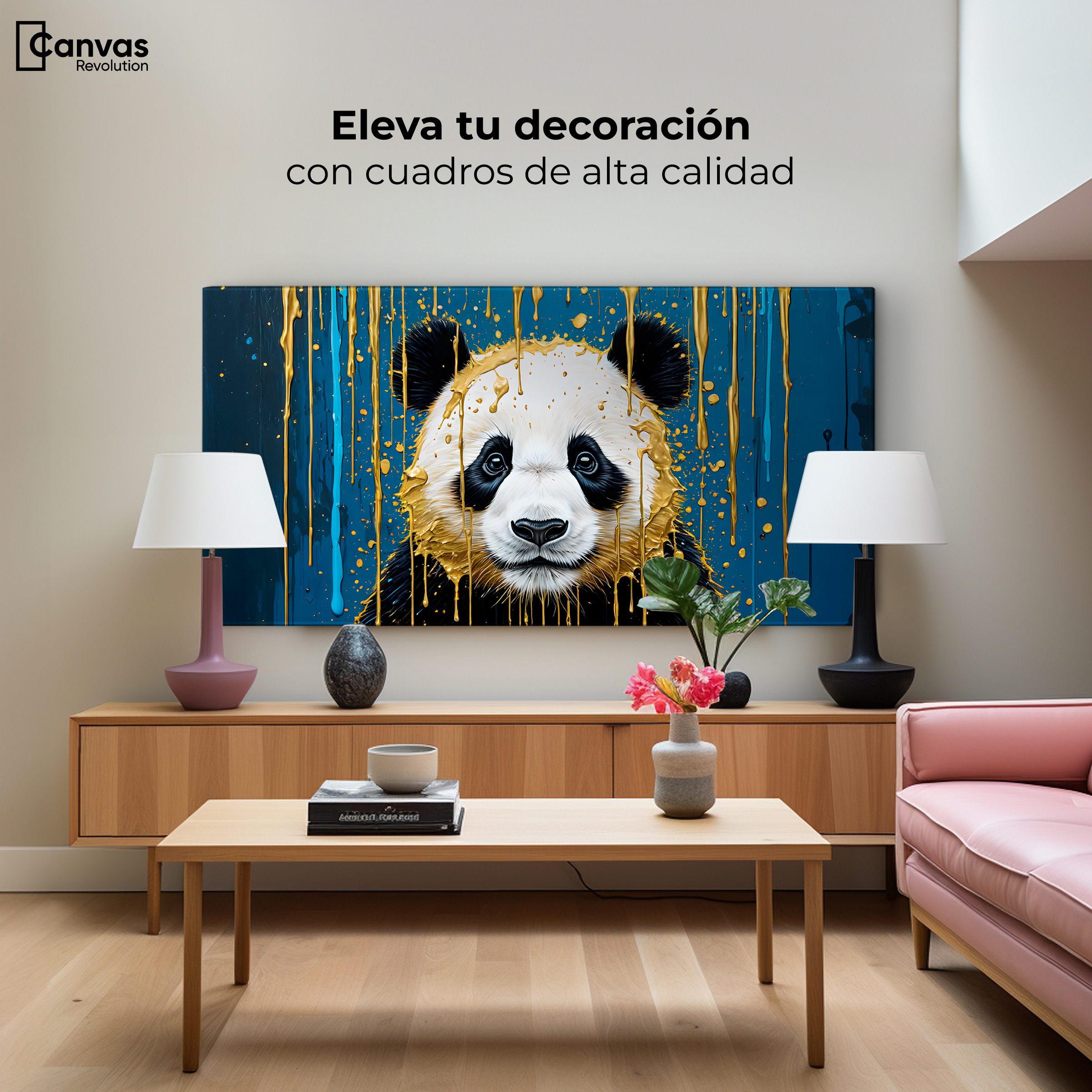 Foto 4 pulgar | Cuadro Decorativo Canvas Panda Lluvia Azul 120x60