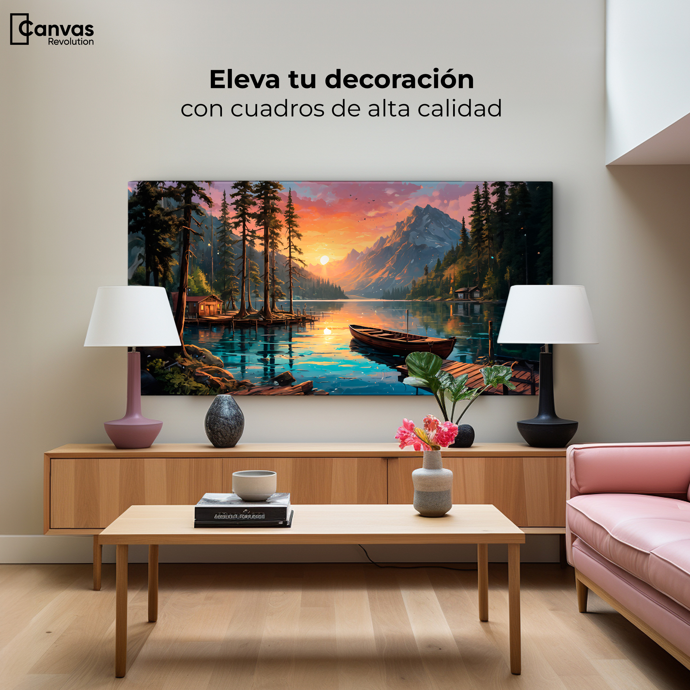 Foto 4 pulgar | Cuadro Decorativo Canvas Montañas Atardecer 120x60