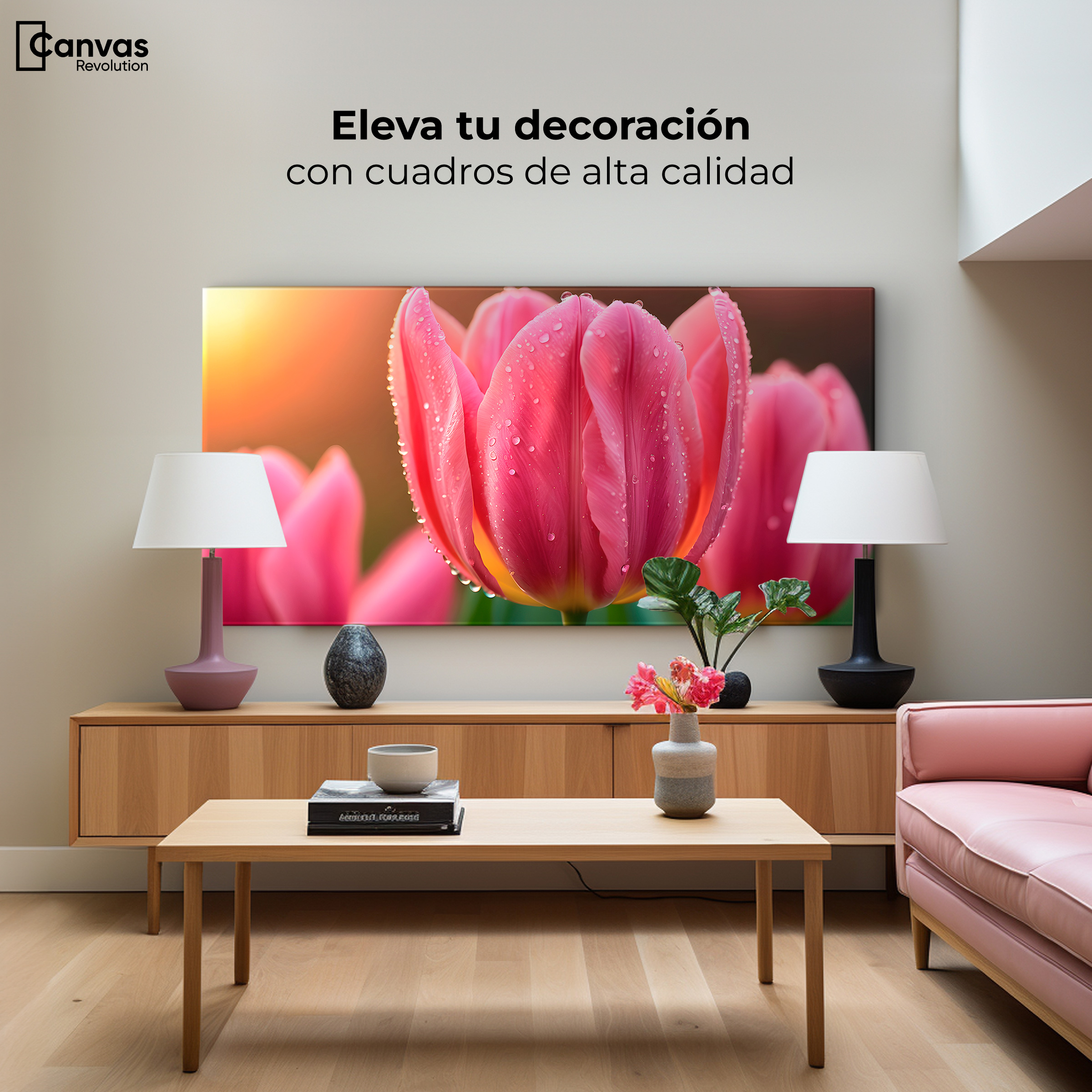 Foto 4 pulgar | Cuadro Decorativo Canvas Tulipán Rosa Eterno 120x60
