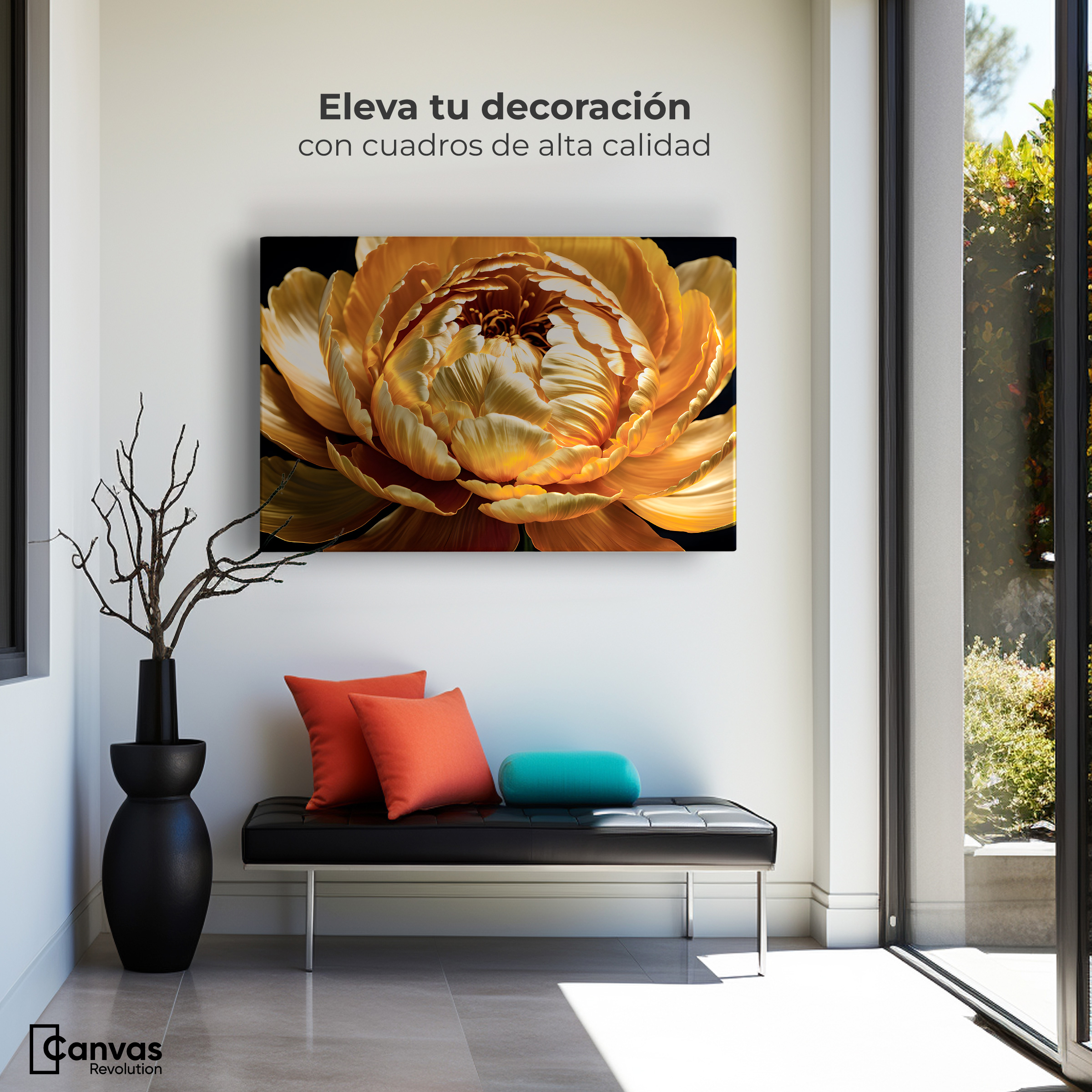 Foto 4 pulgar | Cuadro Decorativo Canvas Peonía Dorada Flor 90x60
