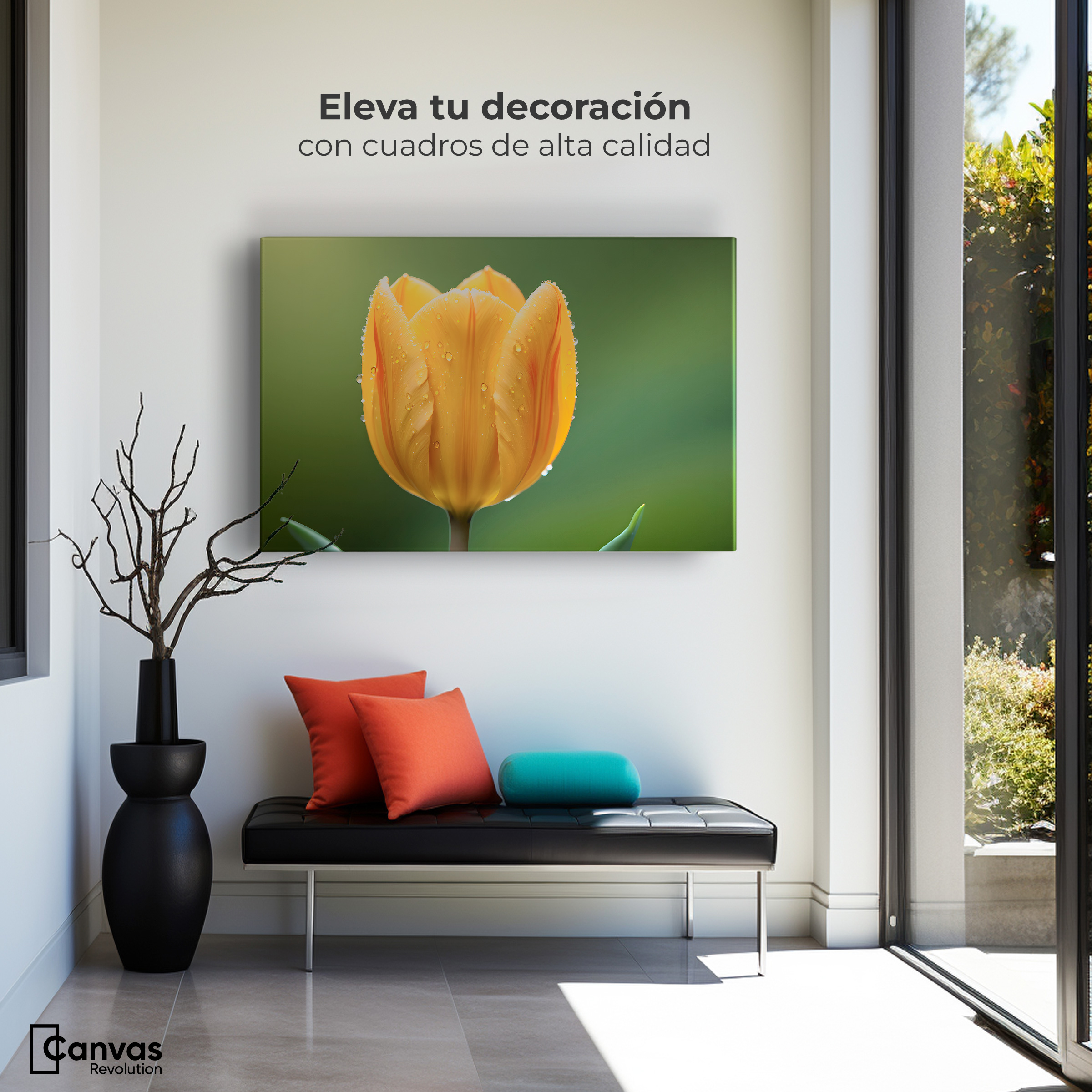 Foto 4 pulgar | Cuadro Decorativo Canvas Tulipán En Verde 90x60