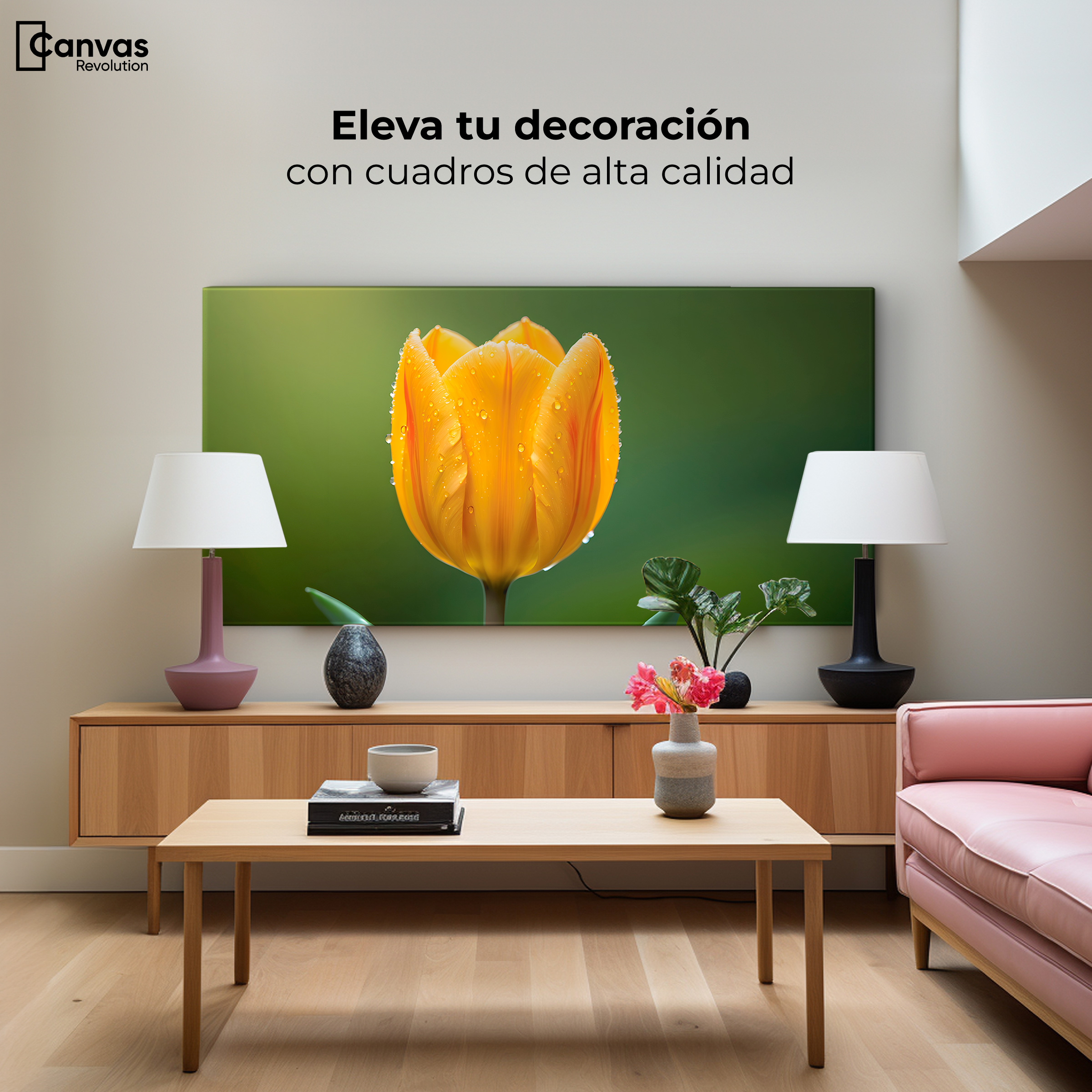 Foto 4 pulgar | Cuadro Decorativo Canvas Tulipán En Verde 120x60