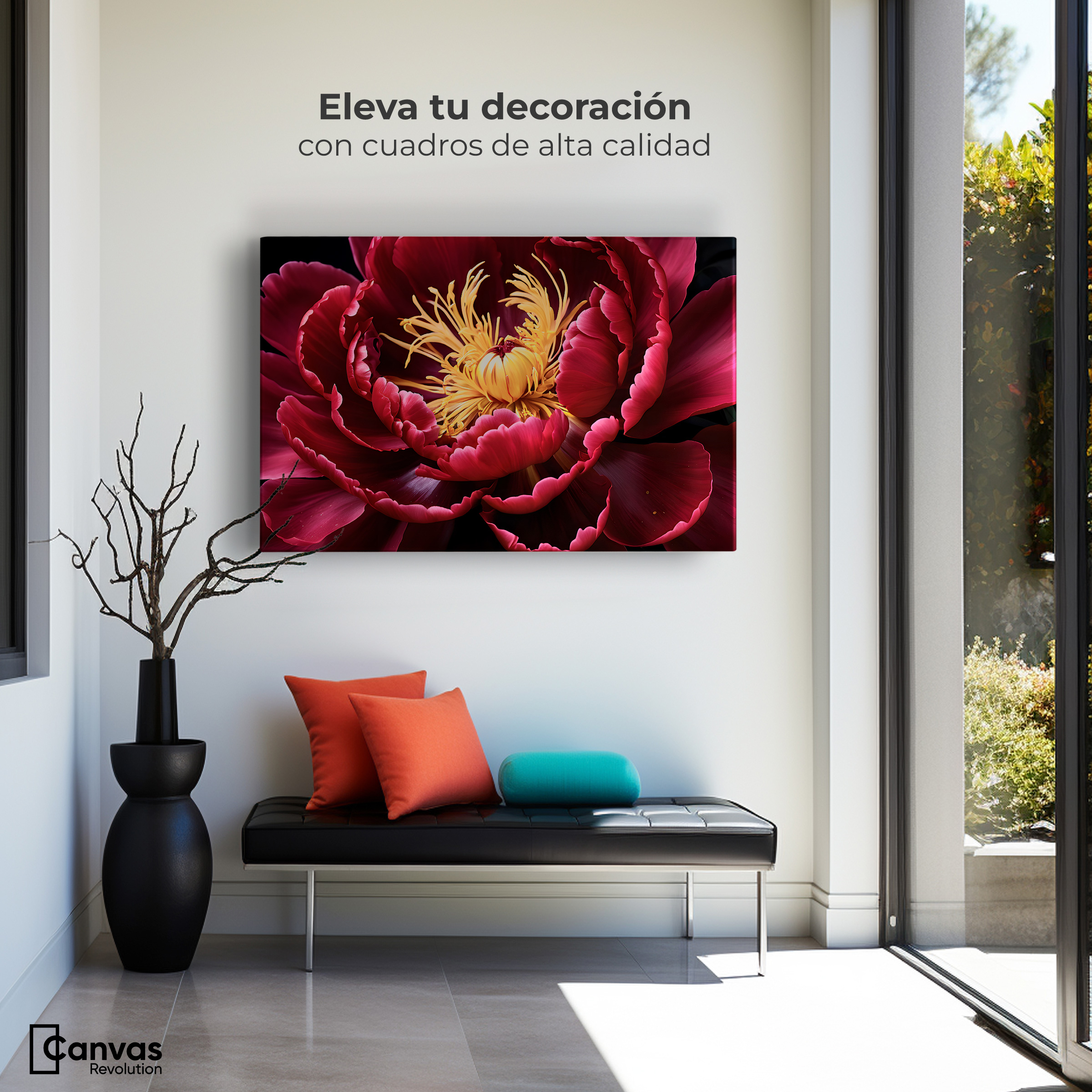 Foto 4 pulgar | Cuadro Decorativo Canvas Peonía Dualidad 90x60