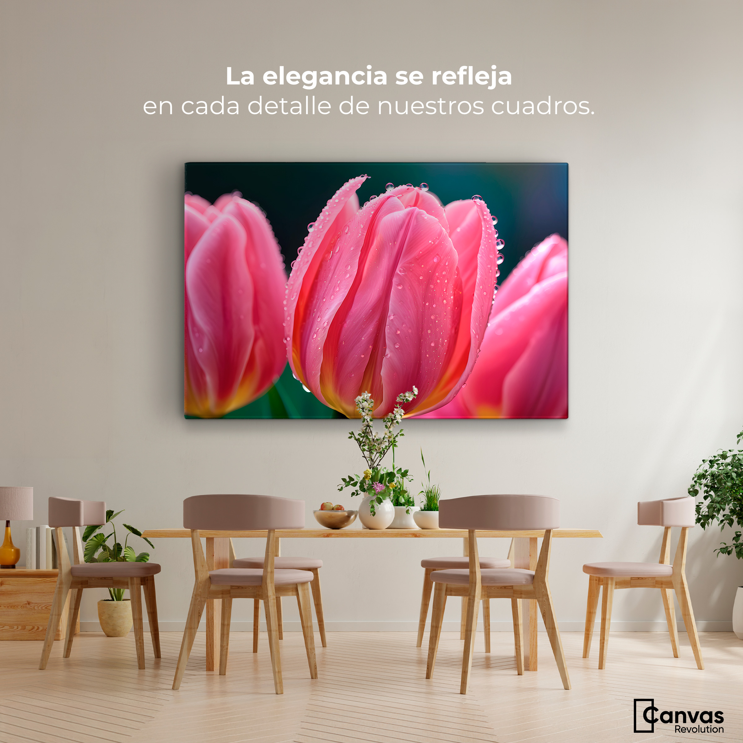 Foto 3 pulgar | Cuadro Decorativo Canvas Tulipanes Rosa Vivo 90x60