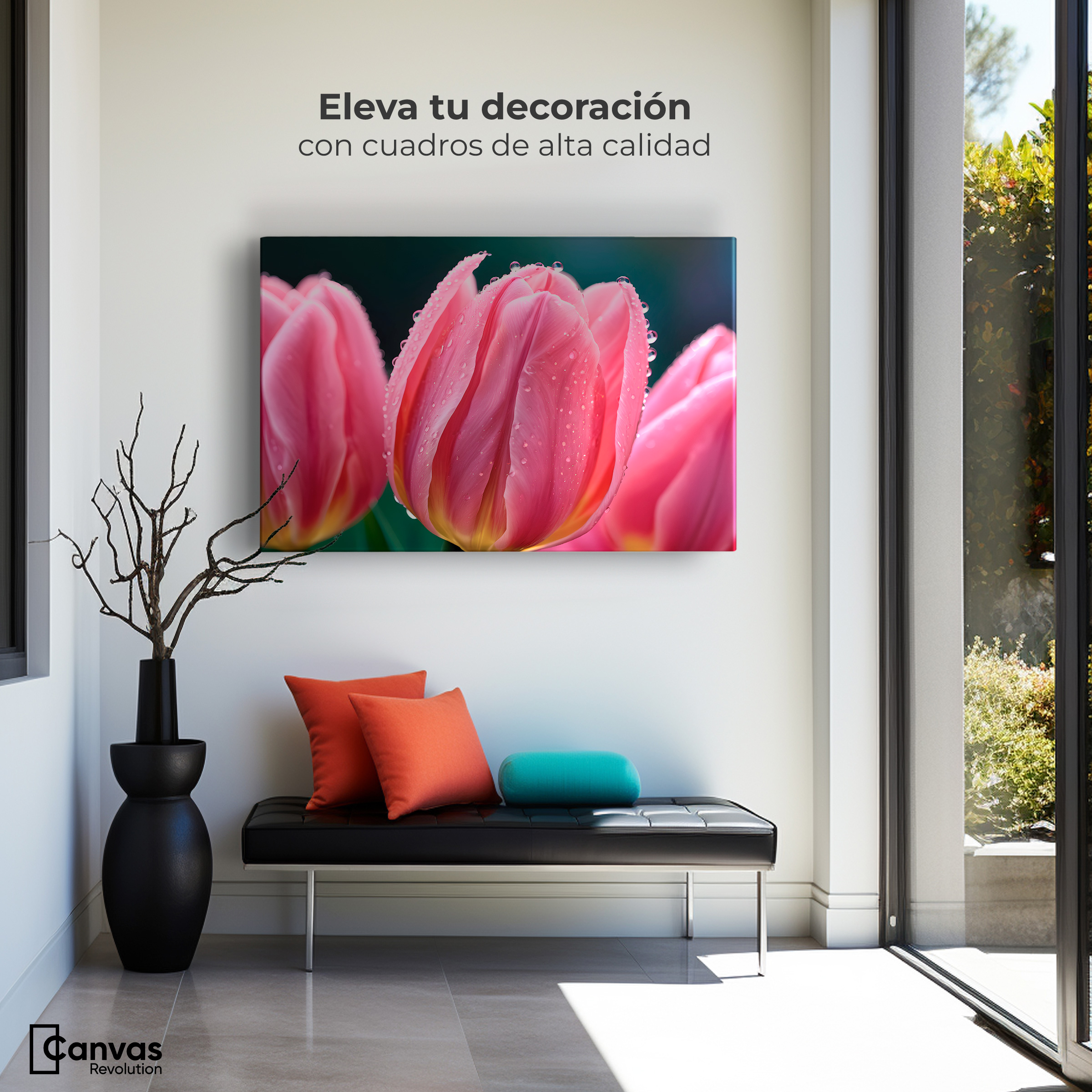 Foto 4 pulgar | Cuadro Decorativo Canvas Tulipanes Rosa Vivo 90x60