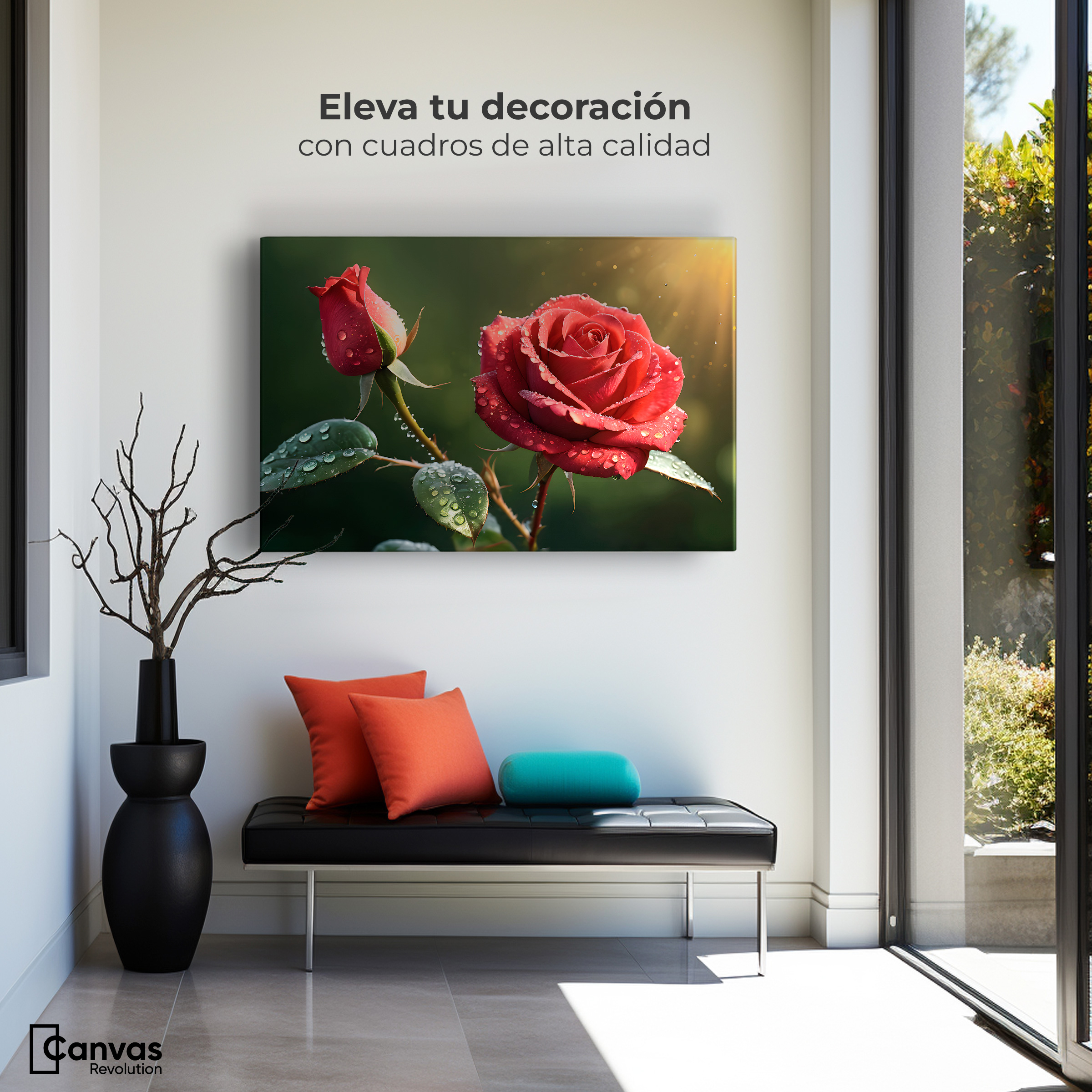 Foto 4 pulgar | Cuadro Decorativo Canvas Rosa En Contraste 90x60