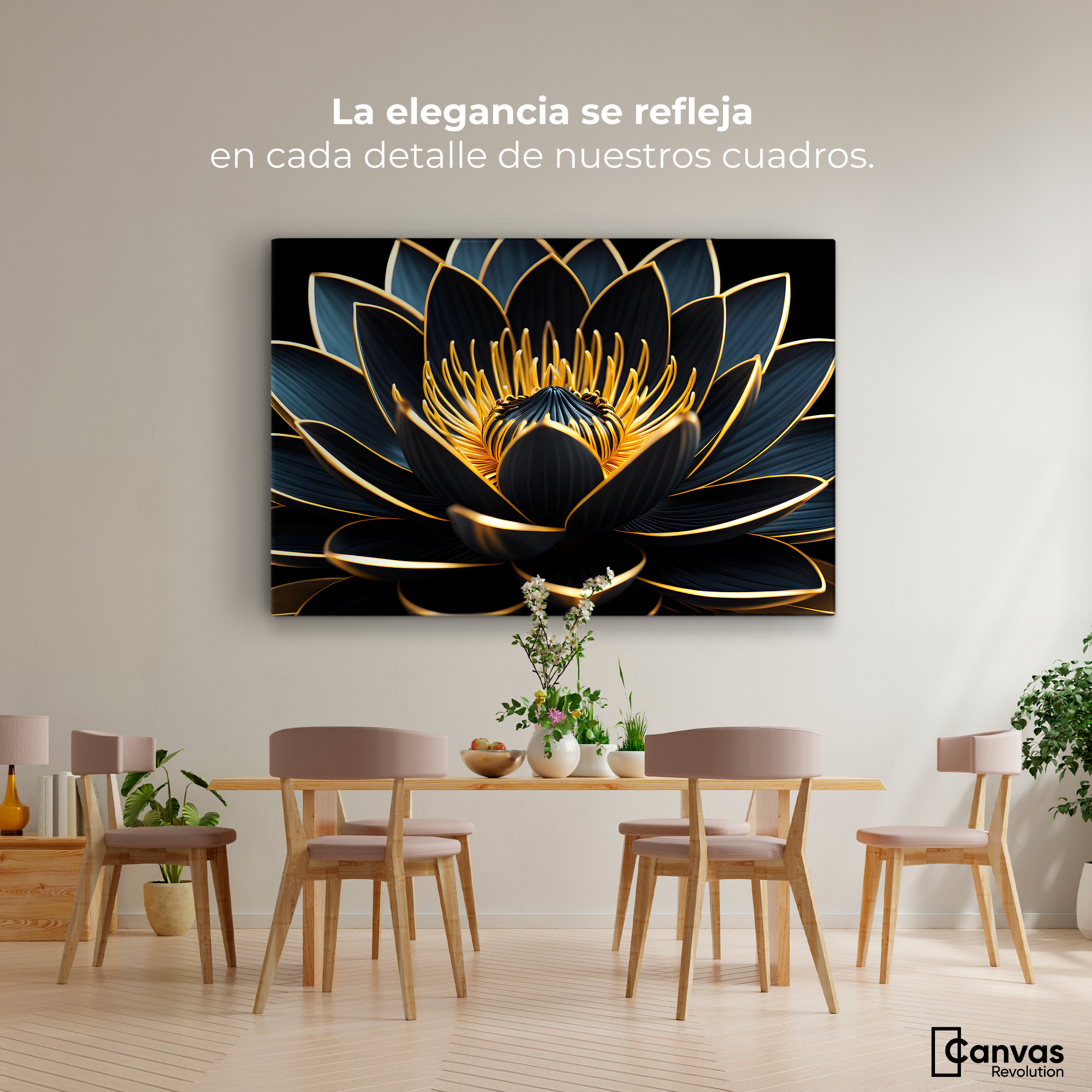 Foto 2 | Cuadro Decorativo Canvas Loto Oro Oscuro 90x60