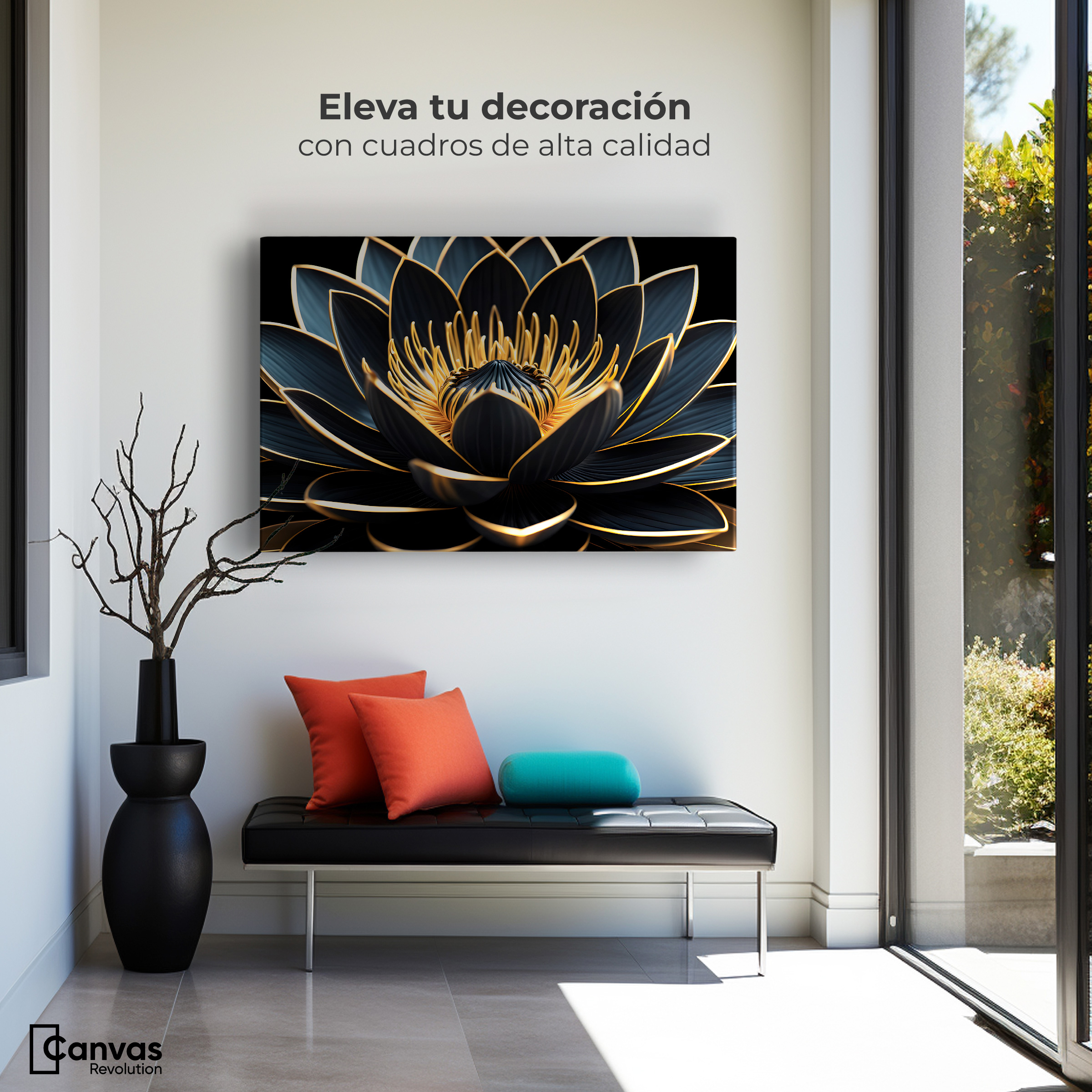 Foto 3 | Cuadro Decorativo Canvas Loto Oro Oscuro 90x60