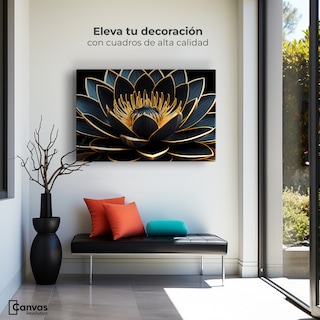 Foto 3 | Cuadro Decorativo Canvas Loto Oro Oscuro 90x60